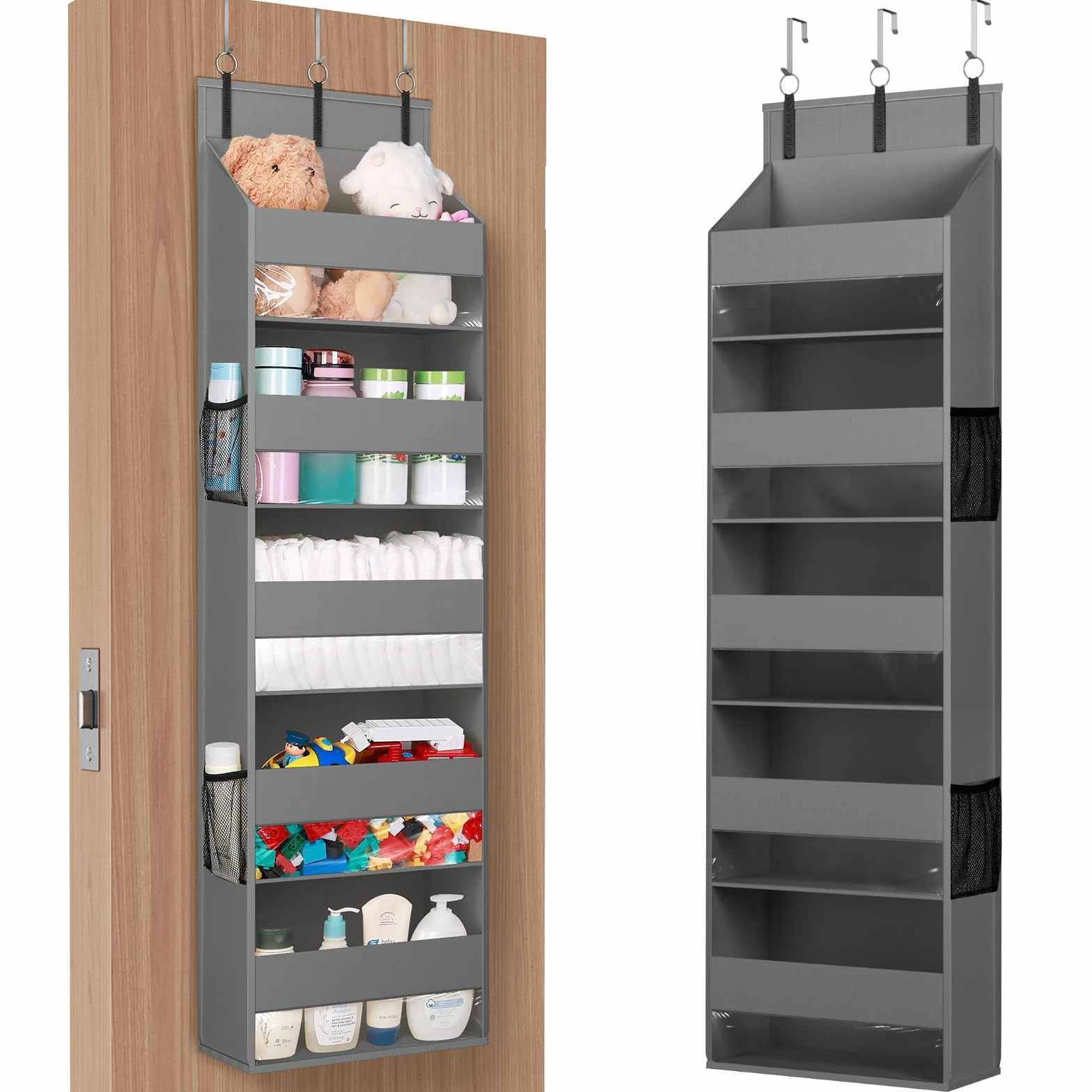 Lifewit Portaoggetti da Appendere 4 Tasche Laterali 2 Ganci Capacità 18 kg 5 Ripiani Grigio