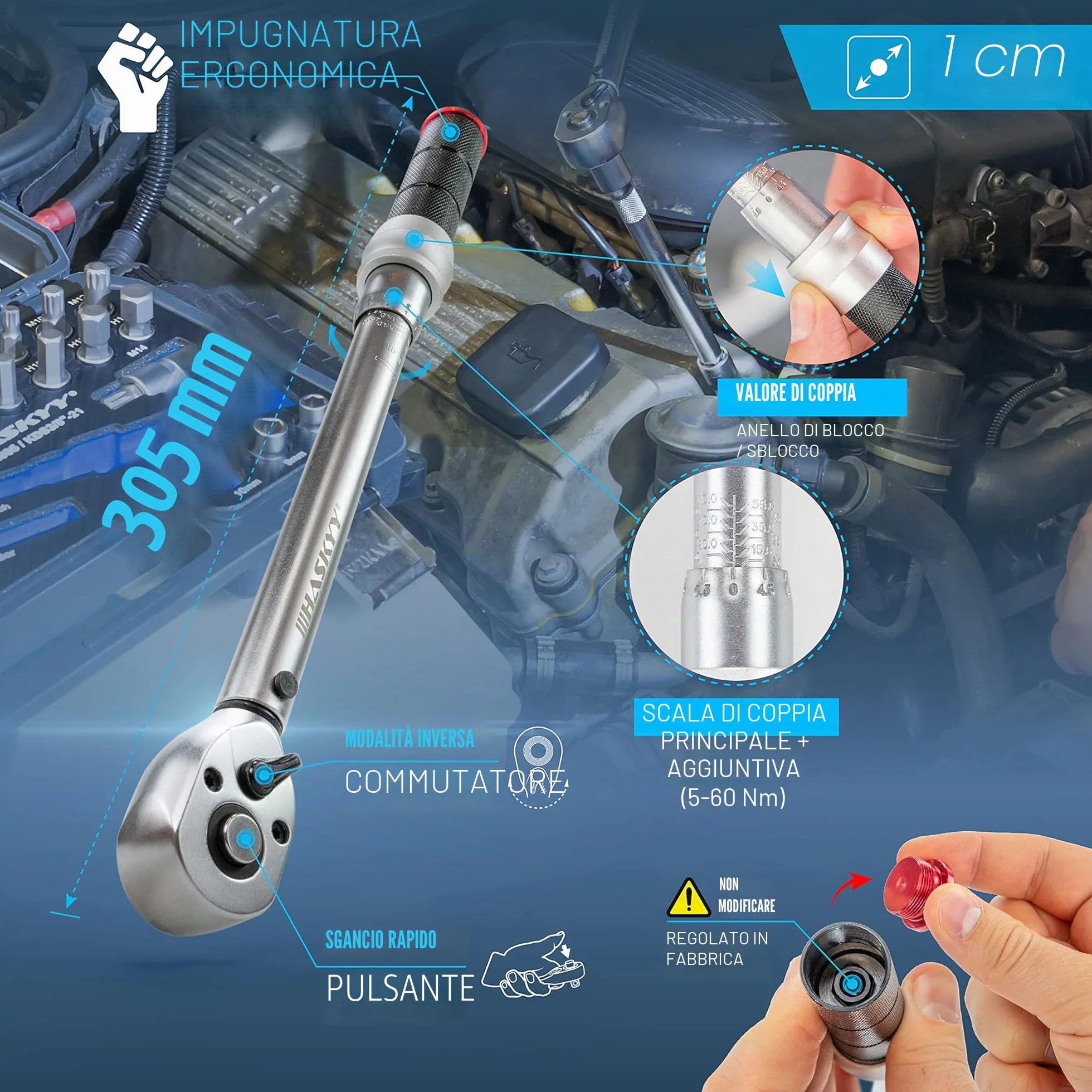 HASKYY Set chiavi dinamometriche 3/8" 5-60 Nm per moto chopper accessori estensione punte dadi bussola adattatore