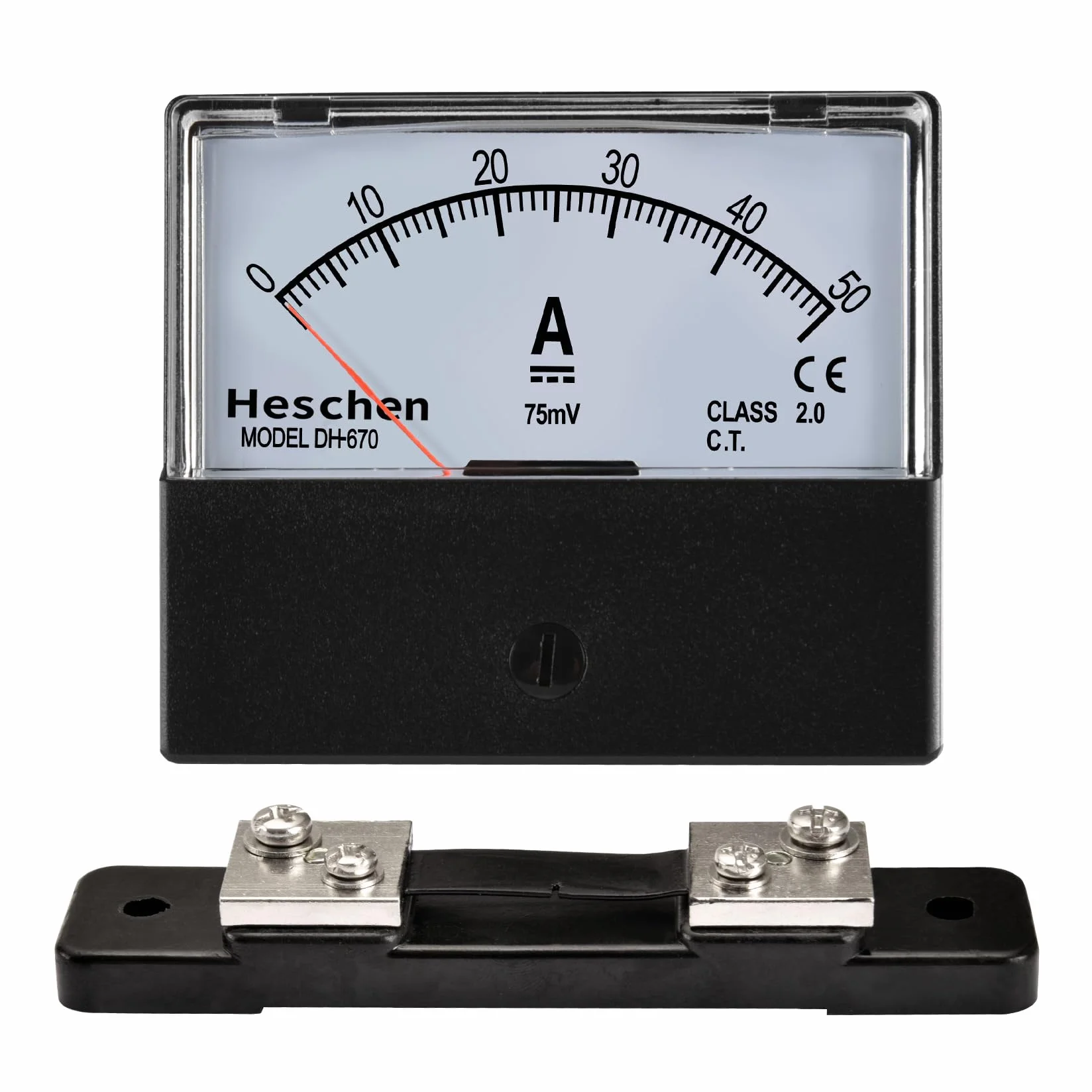 Heschen Amperometro Tester rettangolare da pannello DH-670 DC 0 – 50 di classe 2,0 con Shunt.