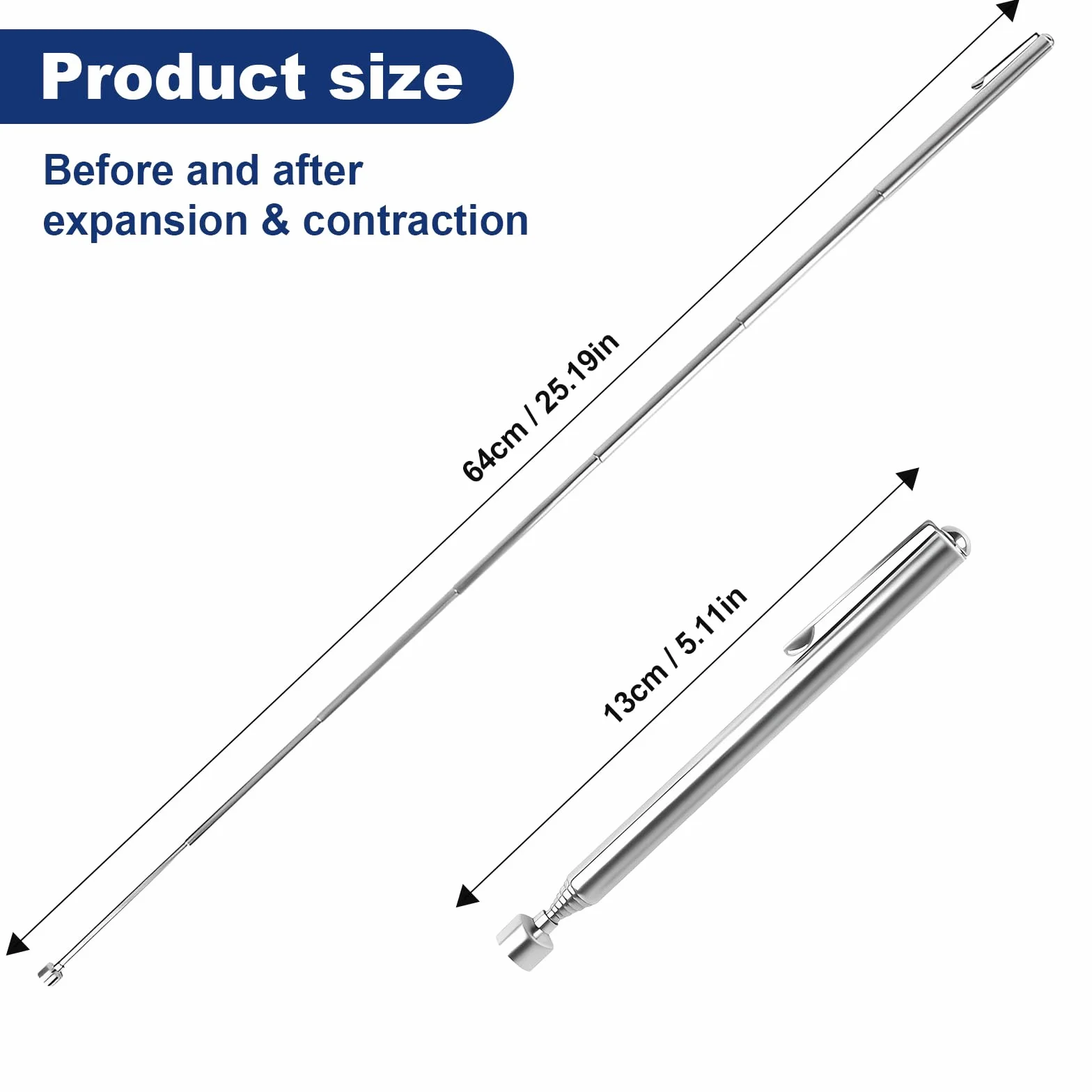 Penna Calamita Telescopica 5 Pezzi Portatile Telescopico Facile Pick Up Asta Magnetica Bastone, Penna Magnetica Estendendo Palmare Strumento Raccolta Magnetico con Clip Tascabile