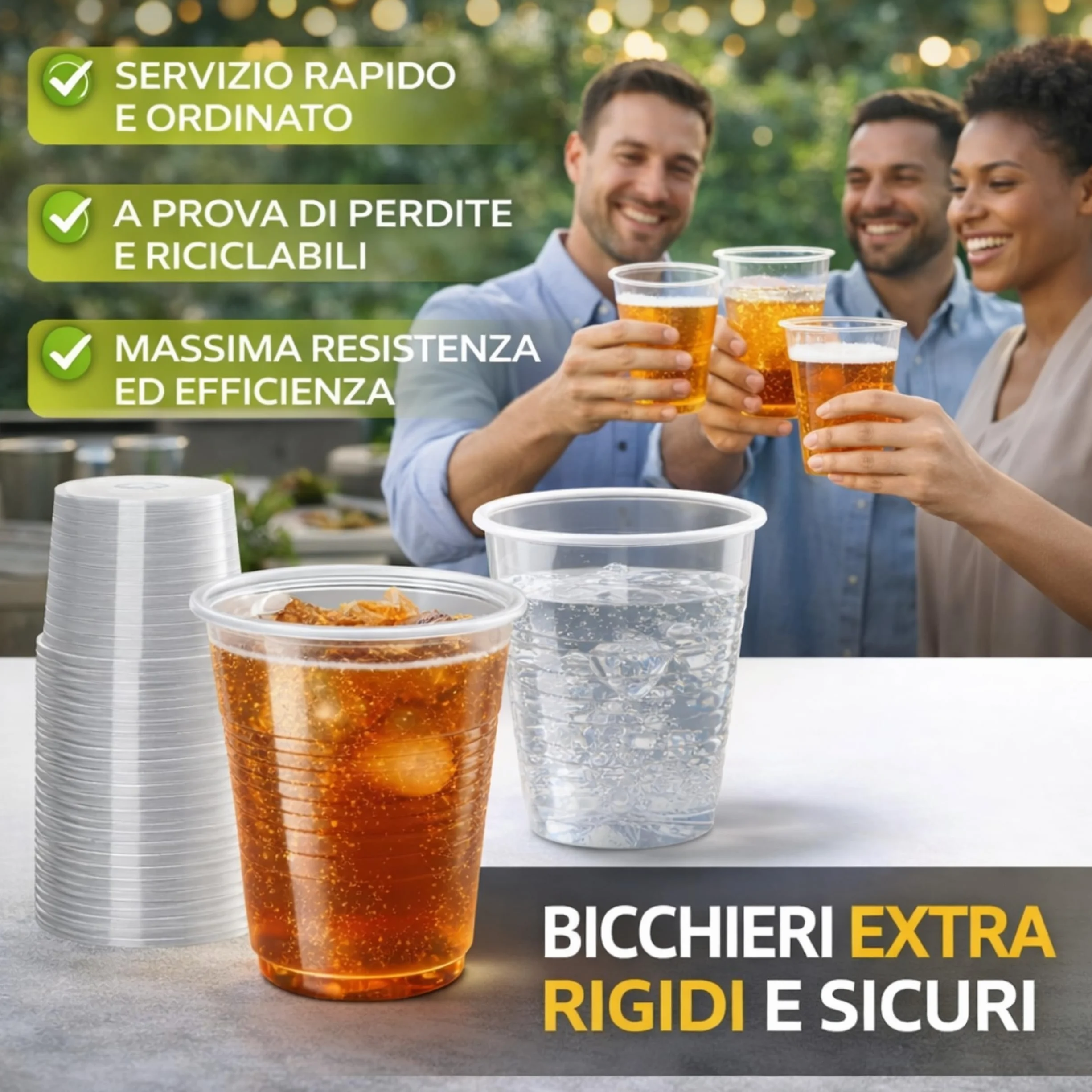 Bicchieri Trasparenti 166 ml 1000 Pezzi Riciclabili Extra Resistenti