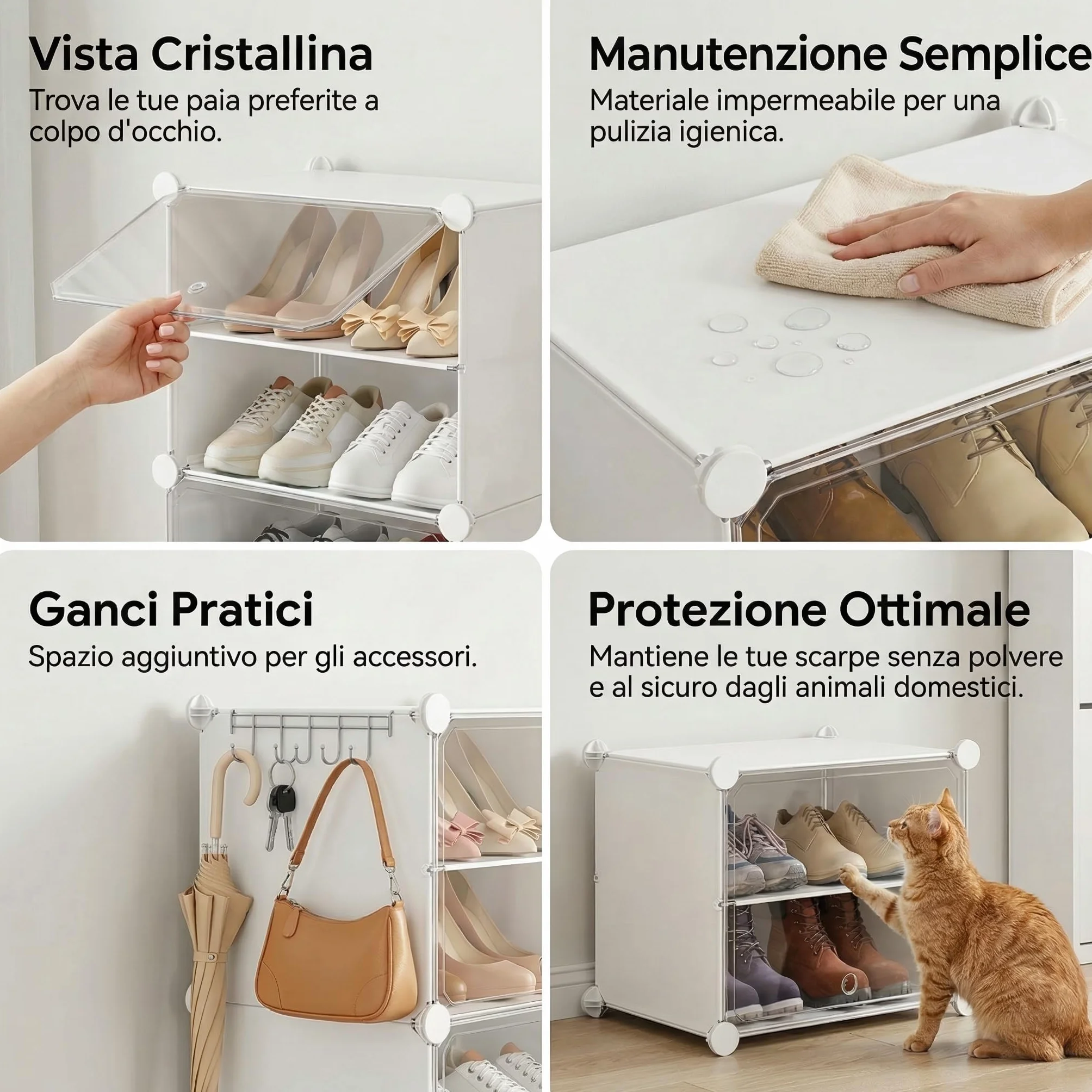 Scarpiera salvaspazio slim alta e stretta a 10 livelli con porta, scarpiera modulare in plastica chiusa bianca, mobile per scarpe ingresso fai da te per corridoio camera da letto