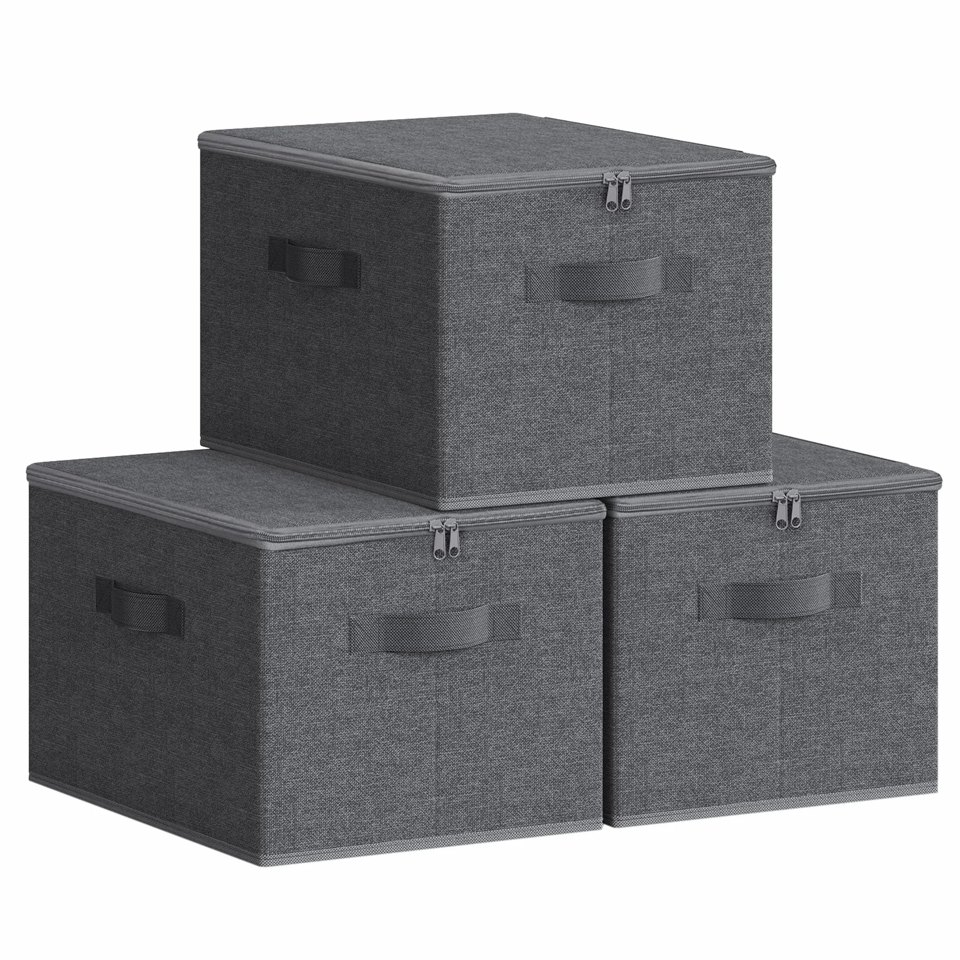 SONGMICS Scatole Portaoggetti con Coperchio Pieghevoli Set di 3 40x30x25 cm Tessuto non Tessuto Grigio Ardesia