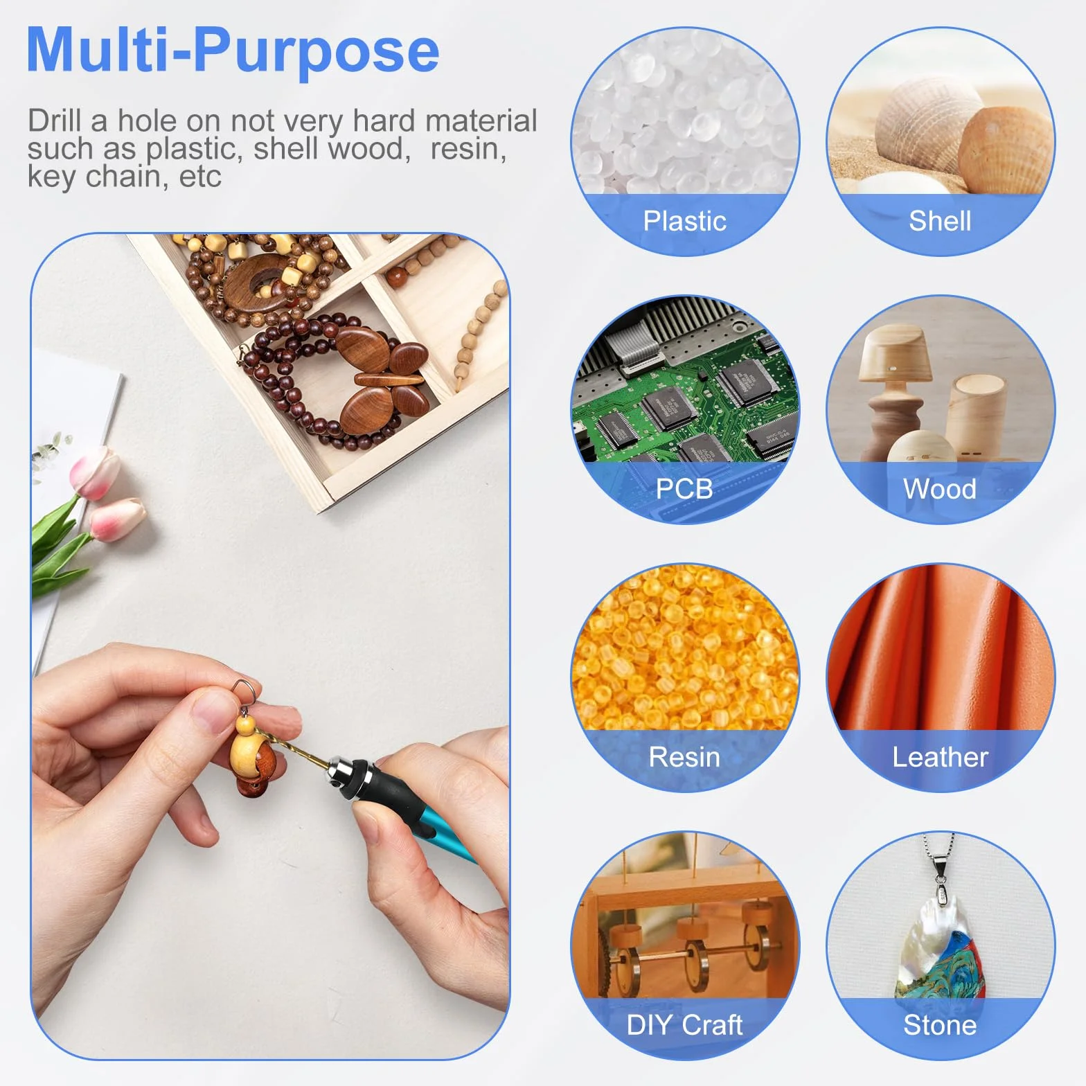 Comius Sharp Mini Trapano Elettrico a 3 Velocità, DIY Drill Pen Set con 10 Trapano Elicoidale (0.6-2.2 mm), USB Ricaricabile, Set di Punte per Resina, Plastica, Legno, Circuiti (Blu)