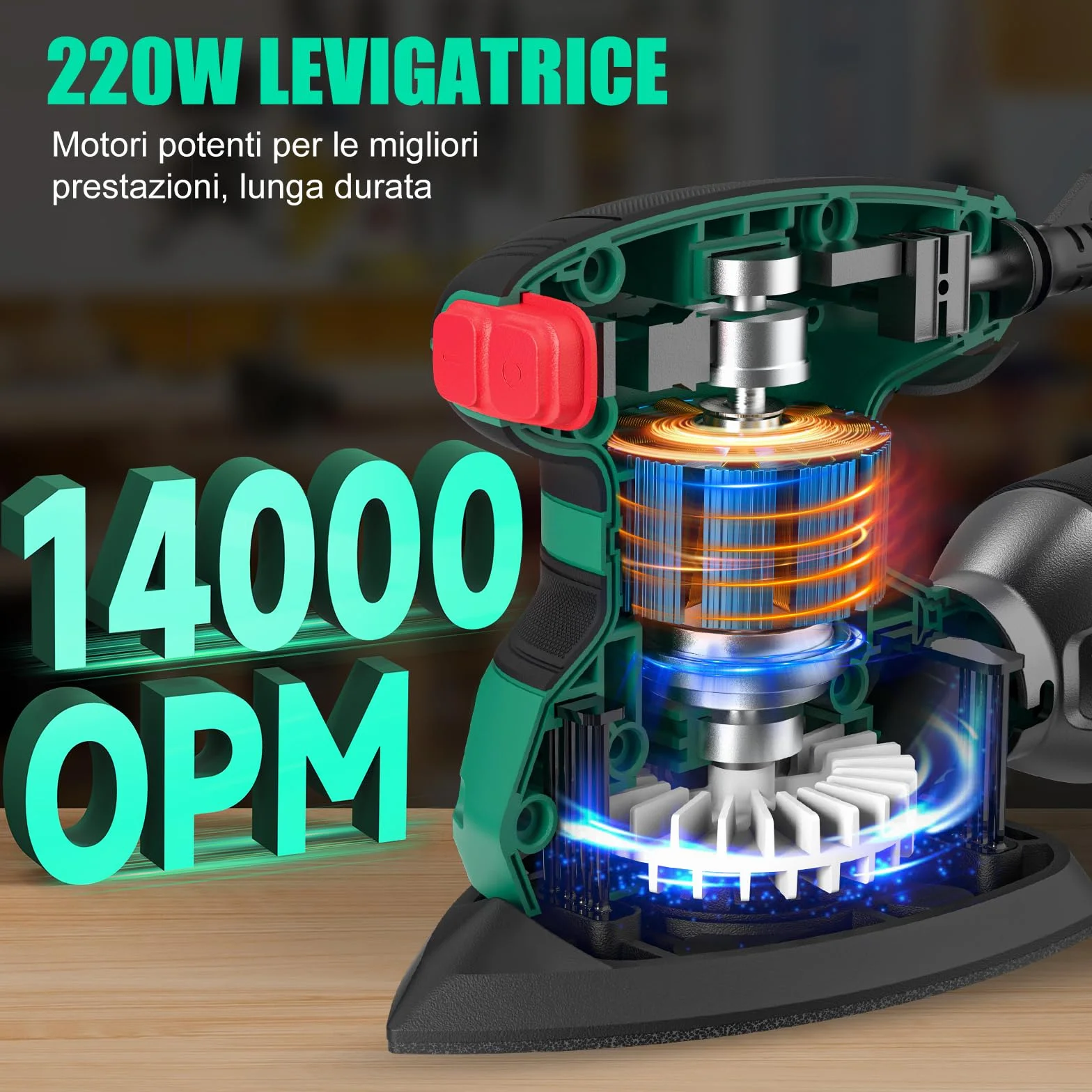 SORAKO Levigatrice Mouse 220W 14000 OPM con Sacchetto Raccoglipolvere e Carta Abrasiva