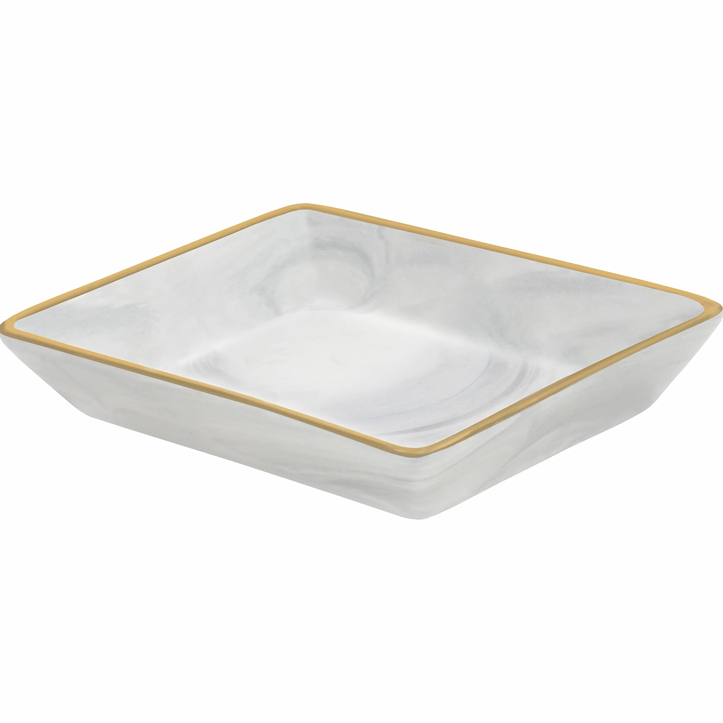 BELLE VOUS Vassoio Porta Gioielli Design Marmo Grigio 10,8 x 14 x 2,5 cm Ceramica Rettangolare Bordi Dorati
