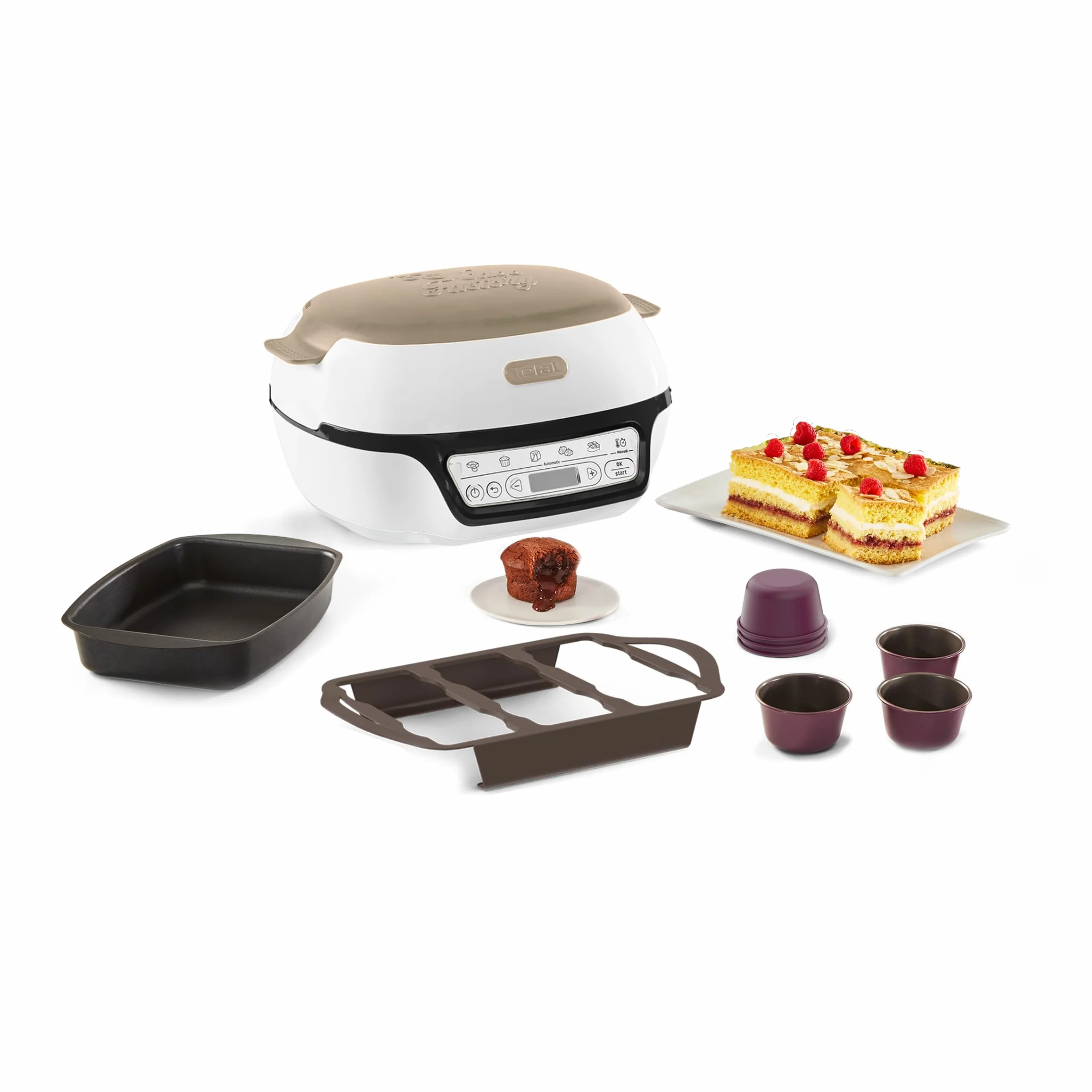 Tefal Macchina per torta intelligente, 5 programmi automatici, regolazione ideale della temperatura e del tempo, stampo in alluminio antiaderente, 6 stampi per muffin Creabake, Cake Factory KD804910