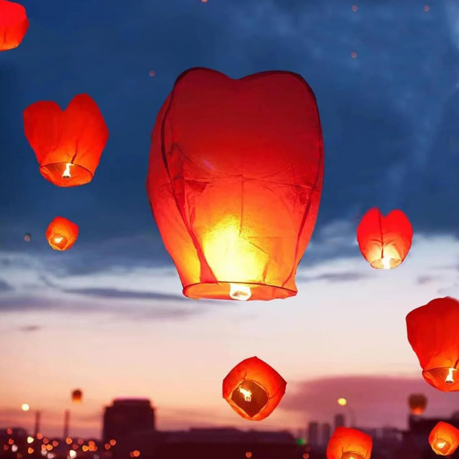 Lanterne cinesi bianche del cielo, confezione da 10, grandi lanterne di carta per matrimoni, compleanno, commemorazione, Natale (rosso)