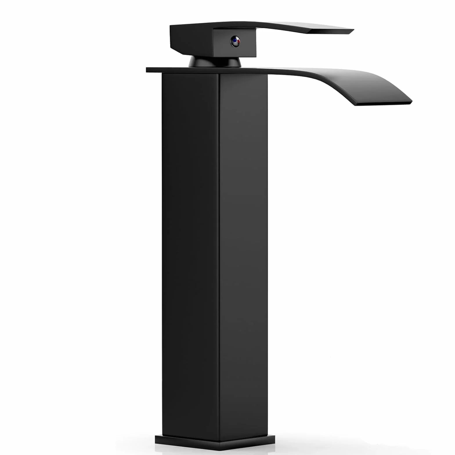 VOLTIX Rubinetto per Bagno a Cascata - Miscelatore Monocomando per Lavabo con Risparmio Idrico - Regolabile per Acqua Calda e Fredda - Rubinetto Lavabo Moderno Design Elegante per Bagno (Nero/Alto)