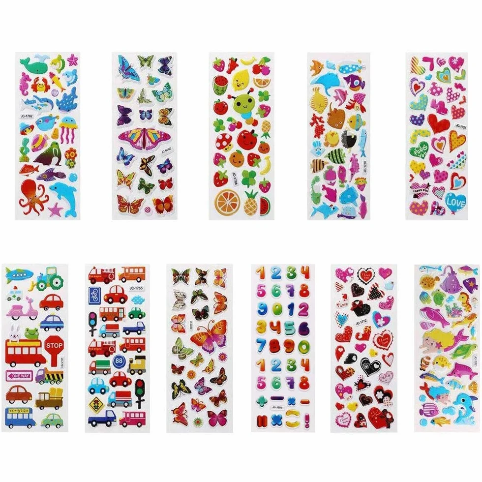 Vicloon Adesivi 3D, 22 fogli di varietà di adesivi gonfi, oltre 550 adesivi, per feste, regali gratificanti, scrapbooking, inclusi animali, pesci, dinosauri