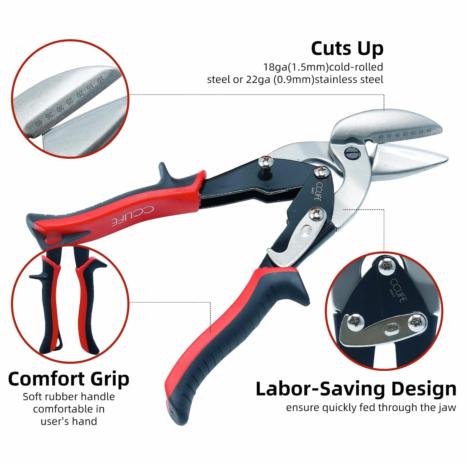 CCLIFE Cesoia per Lamiera CR-MO Aviation Snips Doppia Leva dal Taglio 45mm per lamiera adatte Massimo spessore di taglio 2mm Extra-Robusto, Nome motivo: 45mm,Sinistra