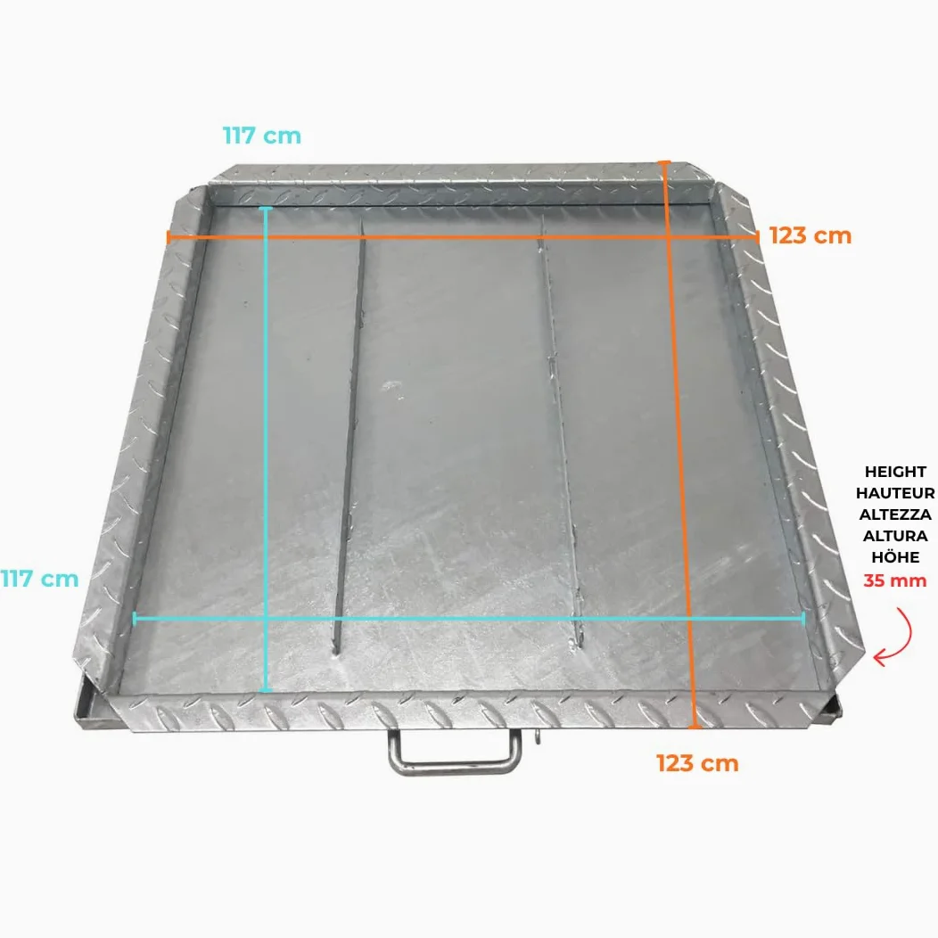 EINSIDE Coperchio cisterna, Chiusino per cisterna zincato bugnato, Tombino zincato per ispezione, 120 x 120 cm