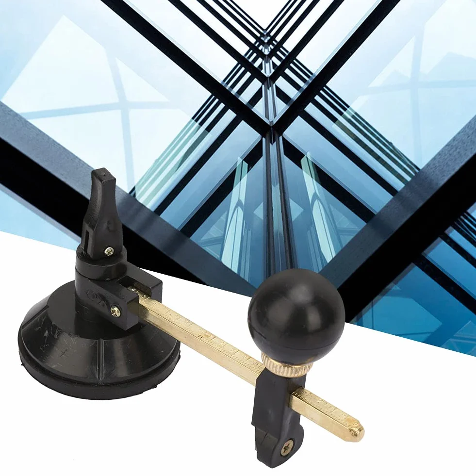 Tagliavetro Circolare 6 Ruote, Tagliavetro con Diametro Regolabile e Ventosa, Strumento per Taglio Vetro Tondo Fino a 20 cm, Impugnatura Ergonomica per Tagliapiastrelle (7,9 Pollici)