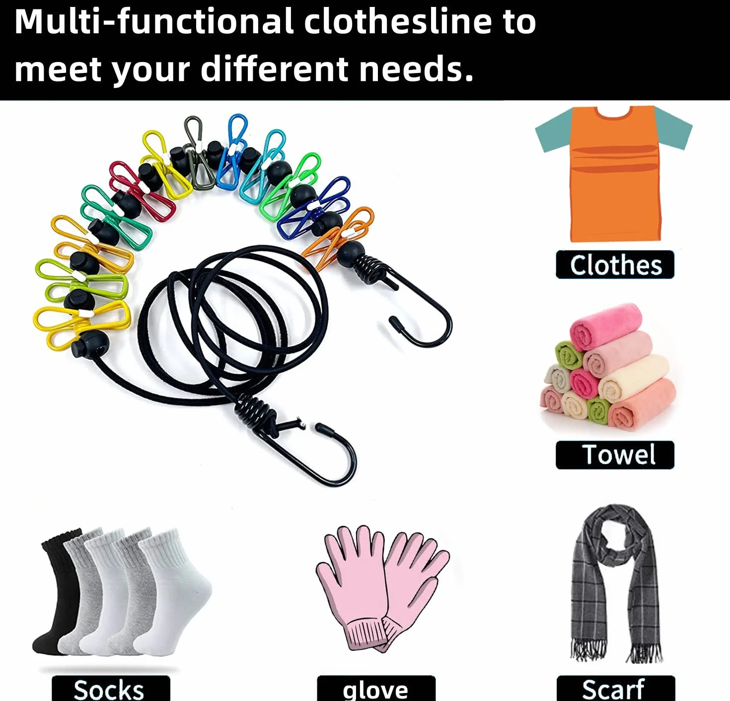 Stendibiancheria campeggio,Corda per biancheria antiscivolo, da viaggio, portatile, con 12 mollette, accessori da campeggio, vacanze e dormitorio