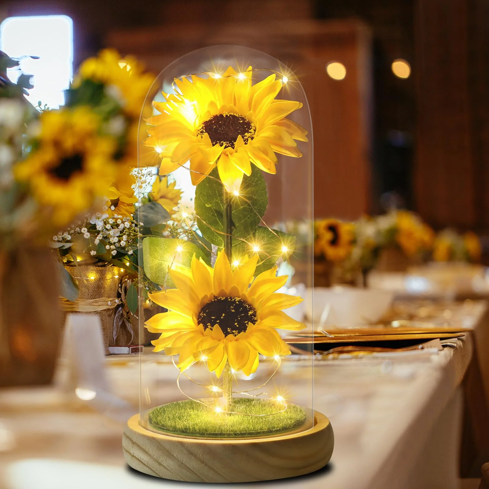 Girasole Artificiale in Cupola di Vetro Regalo per Donna Mamma Festa della Mamma Anniversario