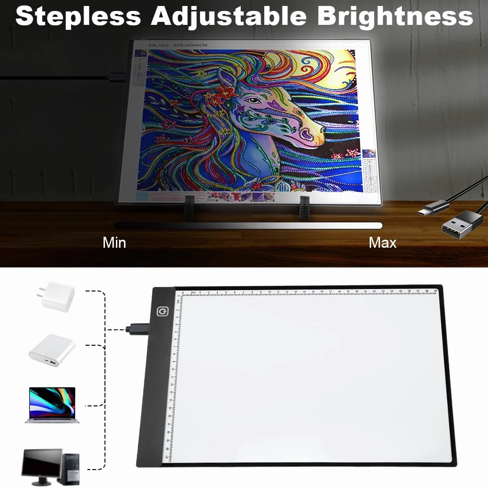 AUAUY A4 Tavoletta Luminosa per Disegnare, Ultrasottile Lavagna Luminosa, Scatola luminosa a LED, con Luminosità Regolabile, per Animazione,Schizzi,Progettazione,Pittura a Diamante 5D
