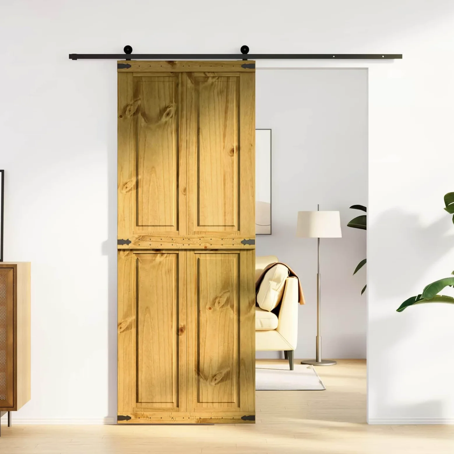 vidaXL Porta da fienile Corona marrone miele 80 x 210 cm in legno di pino massiccio, elegante porta scorrevole, design rustico, divisorio interno resistente, salvaspazio compatto per un facile