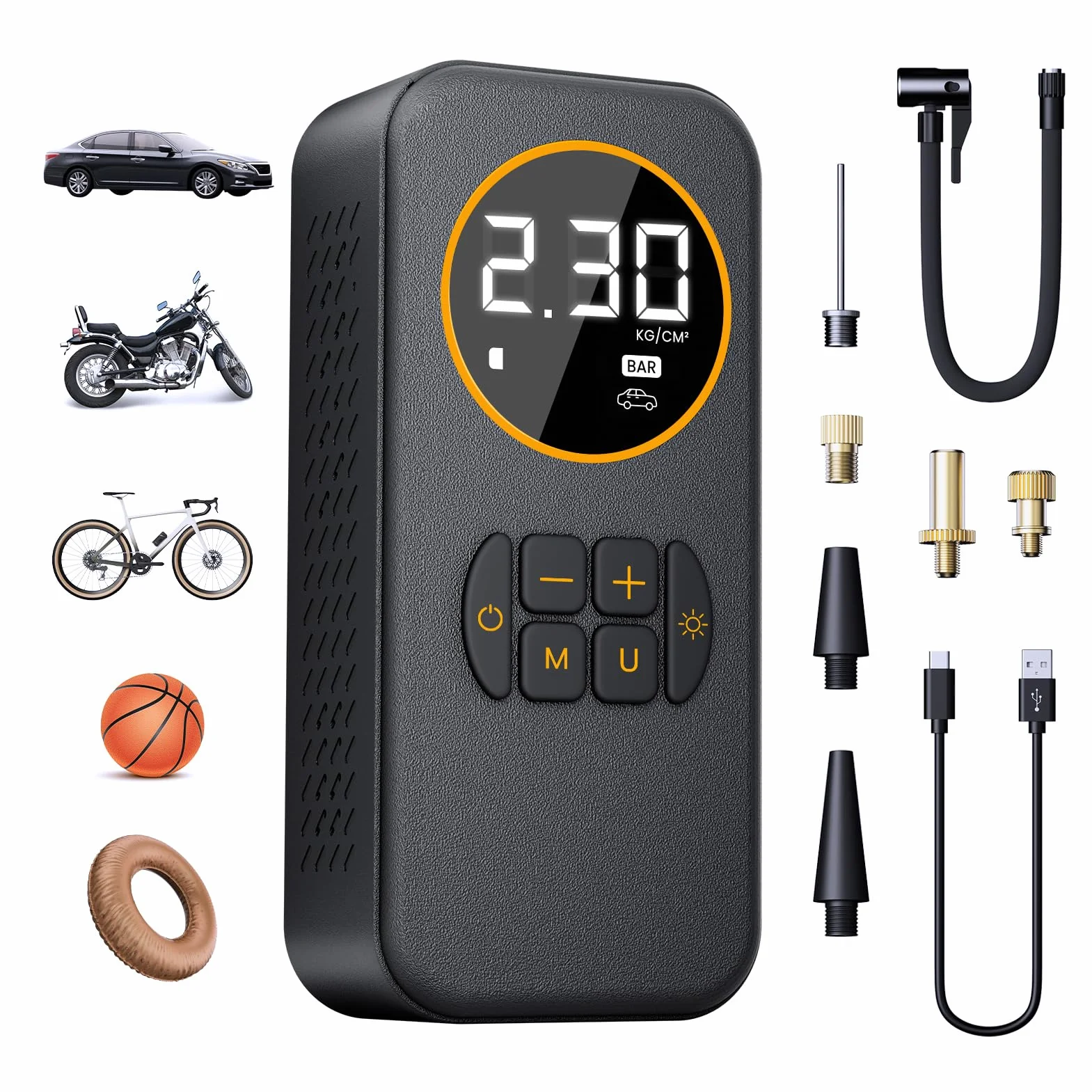 Compressore Aria Portatile Auto, 8000mAh Mini Compressore a Batteria 150 PSI (10,3Bar), Pompa per Pneumatici a Gonfiaggio Rapido per Auto, Bicicletta, Palloni