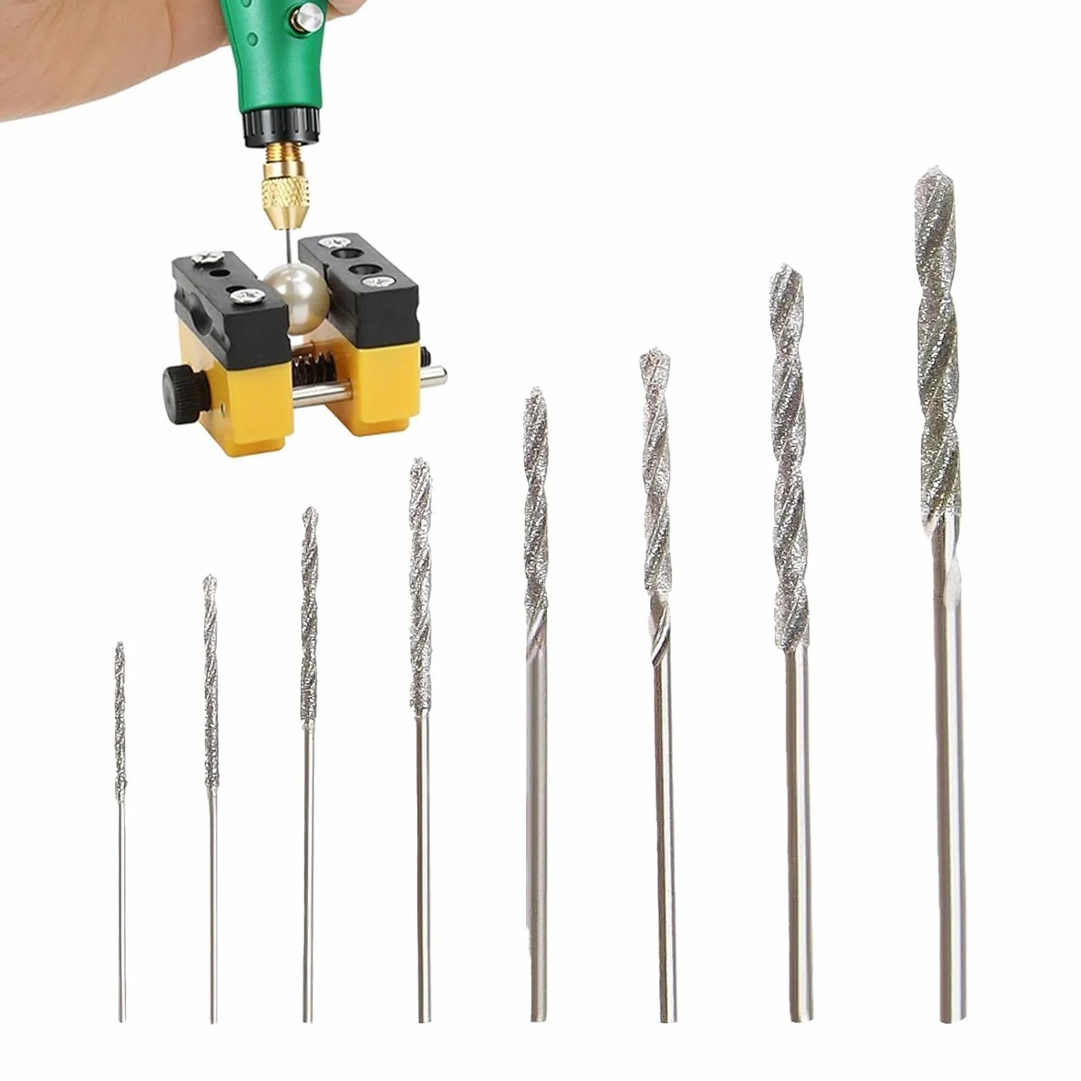 8 pezzi di punte diamantate, set di punte diamantate da 0,8 mm a 3,0 mm per vetro, metallo, conchiglie, giada, perle ecc