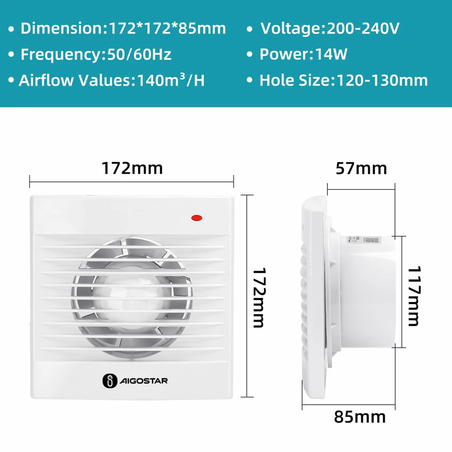 Aigostar Aspiratore da Bagno Ø 120 mm, Ventilatore con Valvola di Ritorno, 14W, Silenzioso, per Cucina WC Bagno