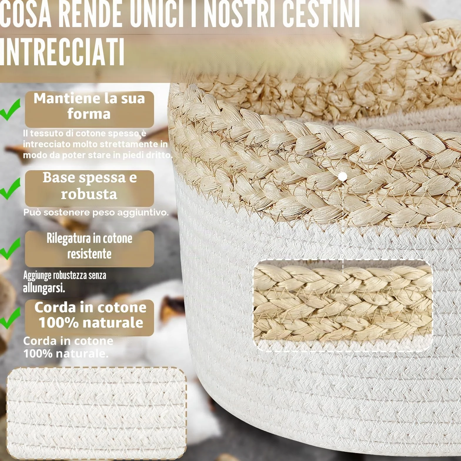 ENCOUN Set 5 Cestini Portaoggetti Intrecciato in Corda di Cotone, Impilabile Organizer Fasciatoio, Cestino Portaoggetti Bagno, cestini portaoggetti bagno per Cameretta, Salotto, Giocattoli, Ufficio