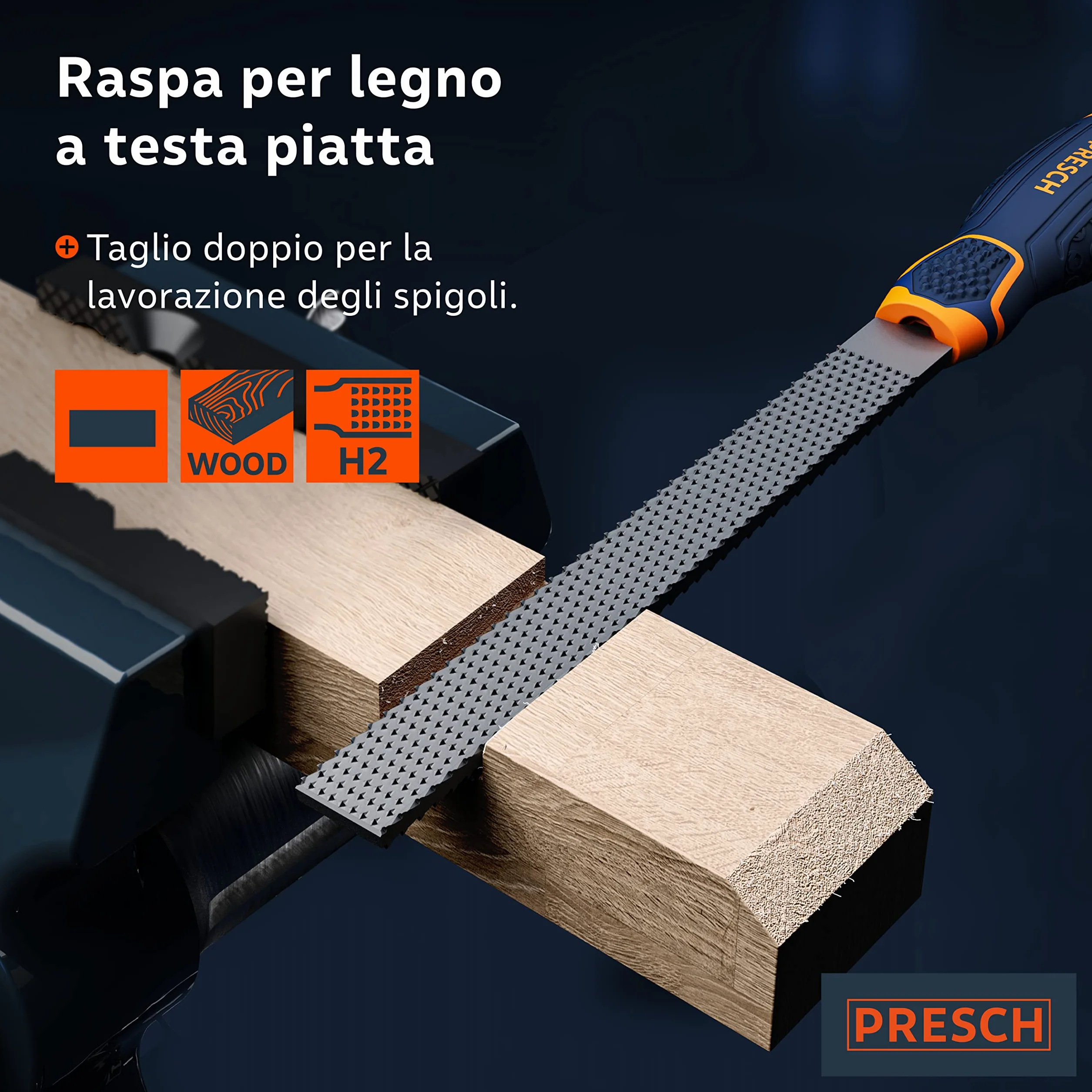 Presch Raspa per legno a testa piatta 200 mm - Raspa di alta qualità con taglio bilaterale H2 per la lavorazione di bordi puliti in legno duro o tenero - Lima per legno professionale