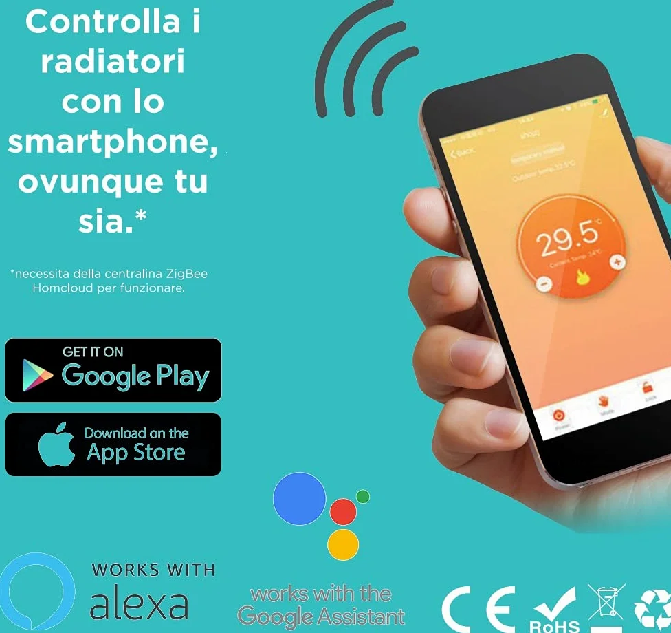 Confezione da 4 di Valvola termostatica digitale Smart per Radiatori, funziona con Zigbee, controllo da APP, Alexa o Google