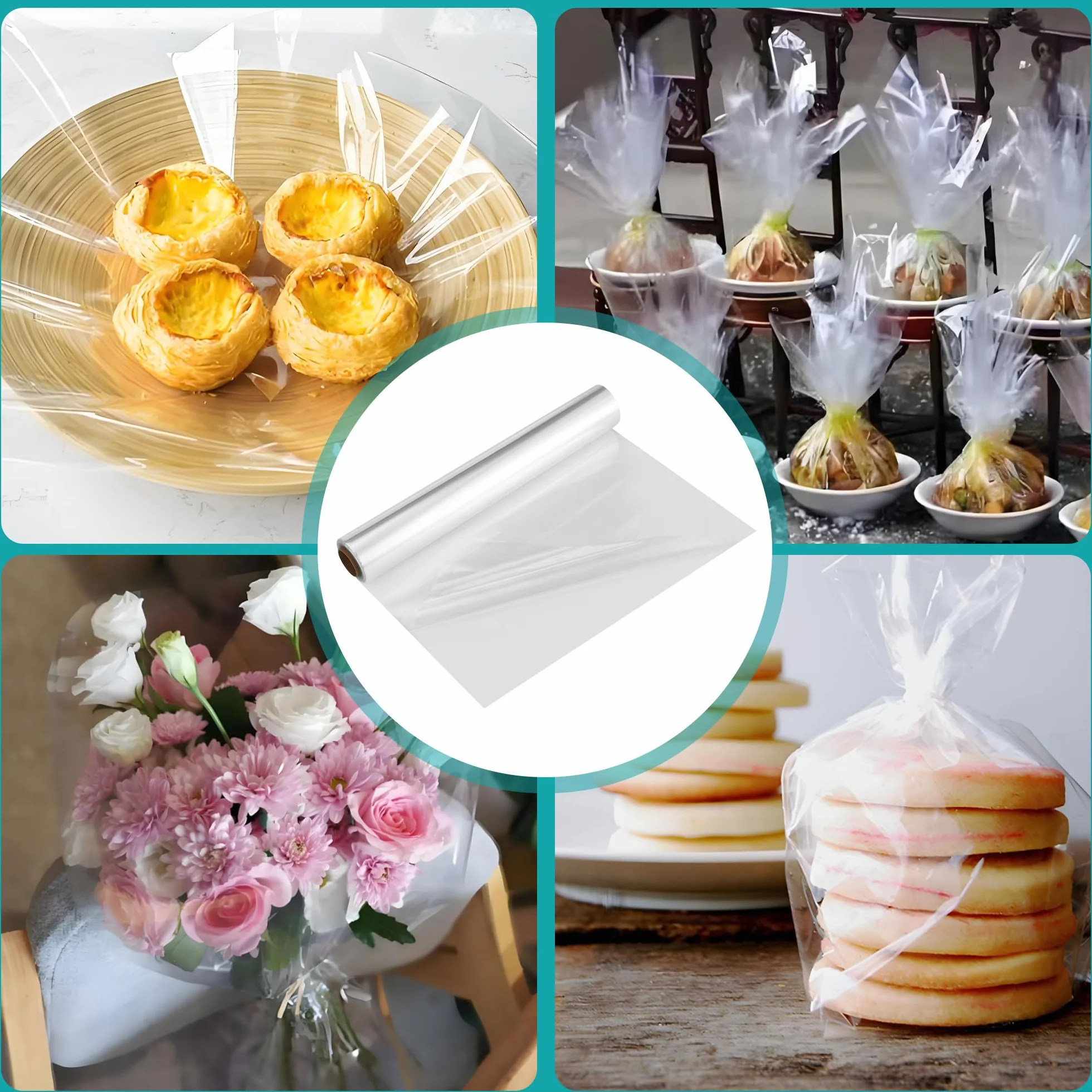 3 Mil Rotolo di Cellophane Trasparente,86 CM x 30 M Cellofan per Lmballaggio,Cellophane Trasparente,Adatto per i Cesti Regalo di Imballaggio,Bouquet, Foto e Altri Regali