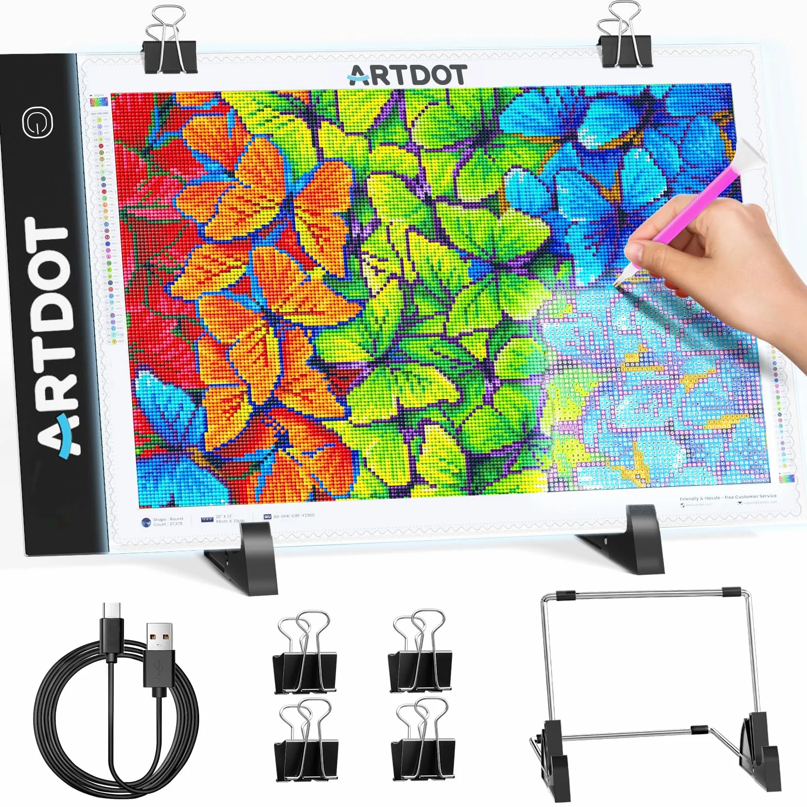 ARTDOT Tavoletta Luminosa A4, Lavagna Luminosa per Diamond Painting Kit Completo con Pittura Diamante Accessori per Diamond Dotz, Disegnare Schizzi