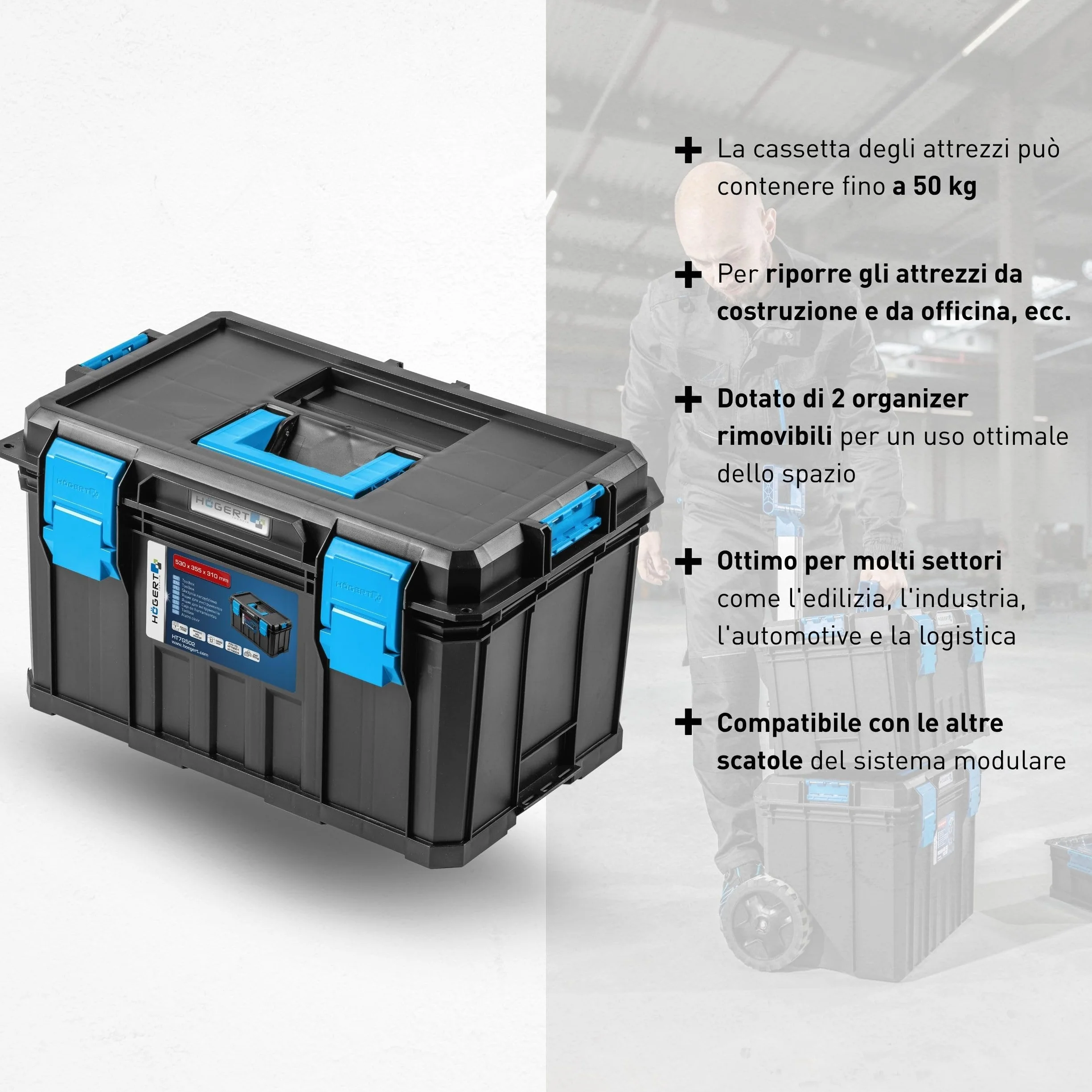 Högert Technik Cassetta Degli Attrezzi 50 kg Modulare ABS HT7G502