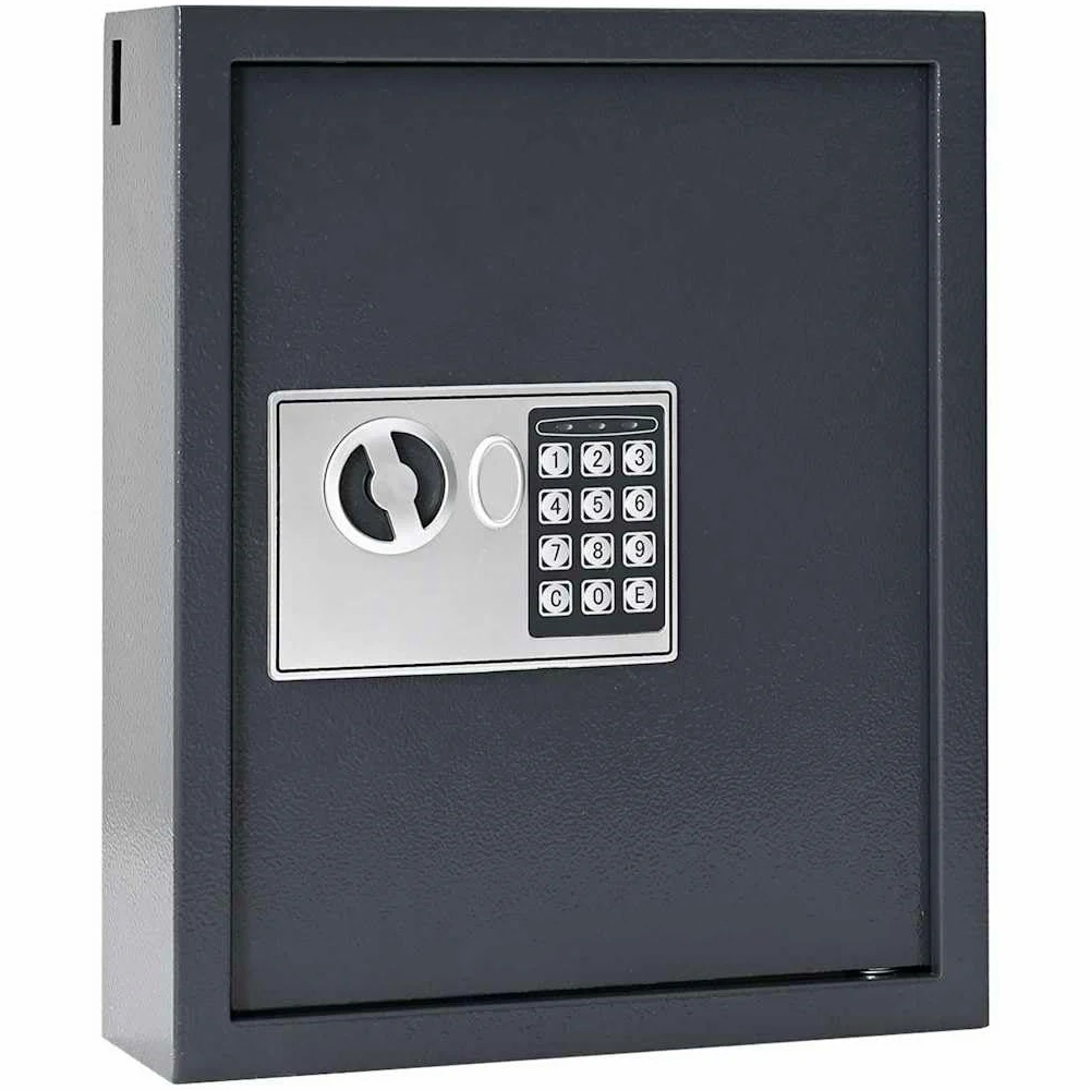 Cassaforte digitale grigio scuro con serratura elettronica, 30 x 10 x 36,5 cm, in acciaio opaco, per documenti, mobili, chiavi e armadietti di sicurezza in ufficio o a casa