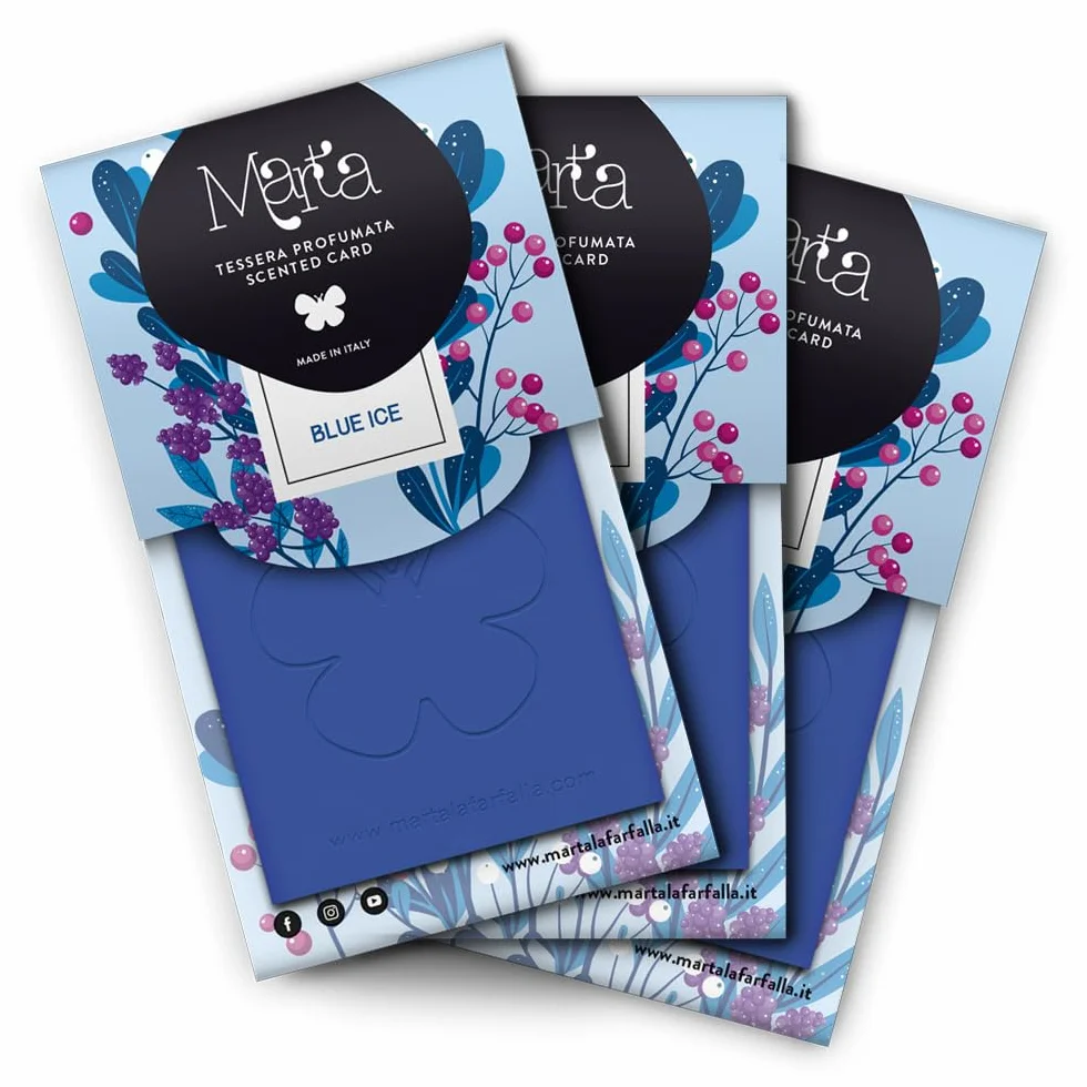 Tre Tessere al Profumo di Mela e Patchouli per Armadi Marta Card Blu Ice