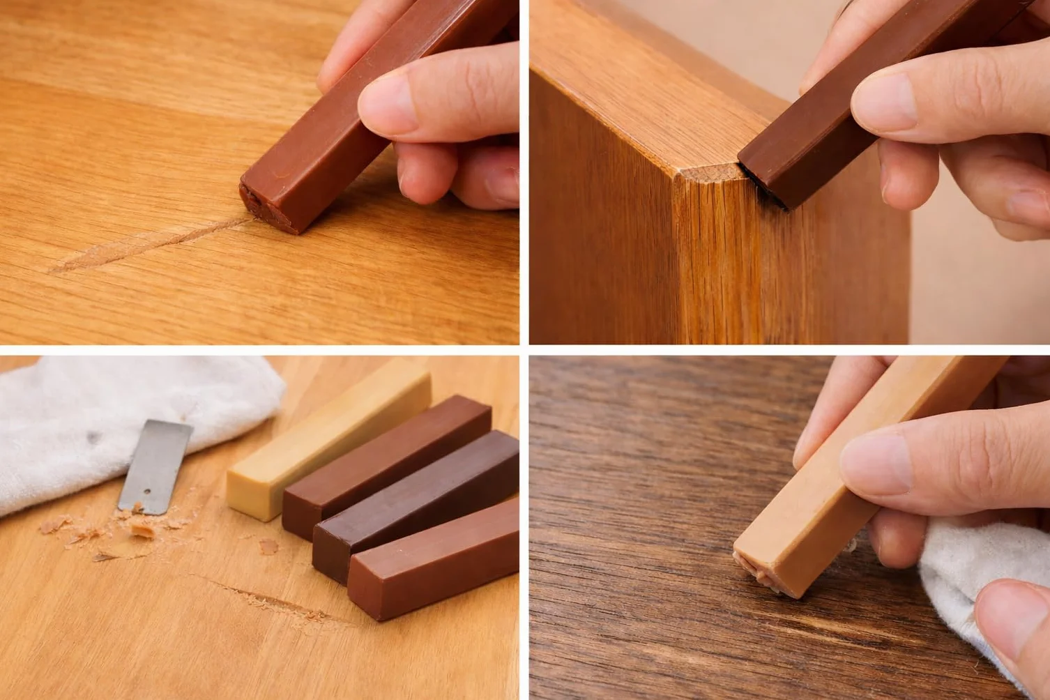 Bastoncino Cera per Ritocco Legno - Stick di Cera Naturale per Graffi e Solchi Legno - (Noce Chiaro)