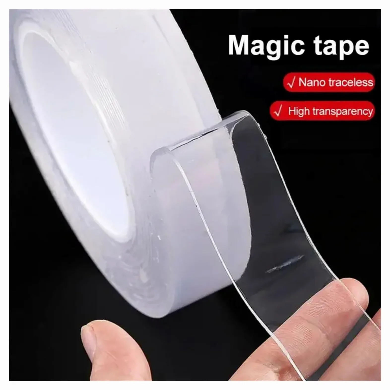 Nastro Biadesivo Super Resistente, Trasparente, Riutilizzabile, Impermeabile, Lavabile, for casa, Cucina, Bagno, Adesivo(5m,10mm)