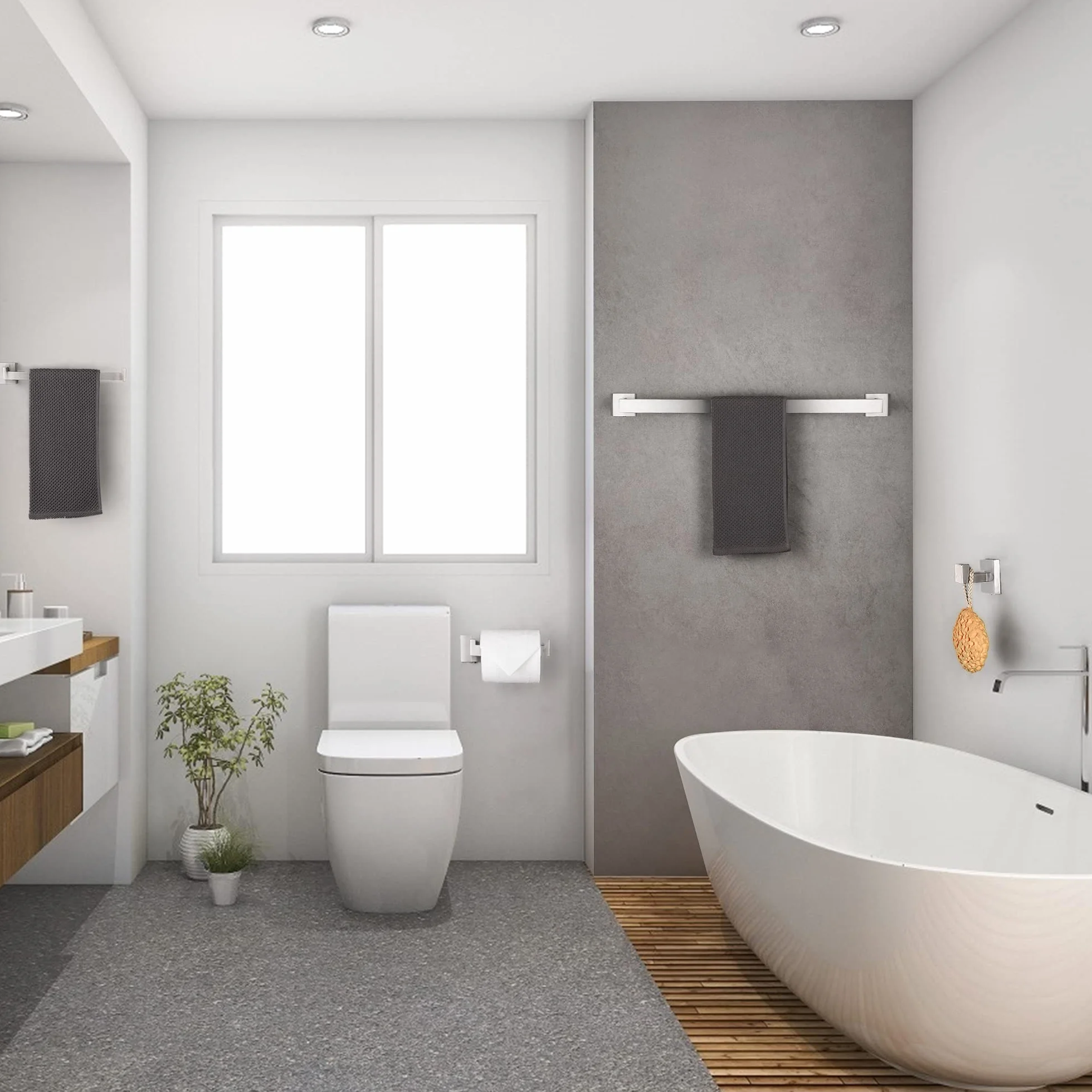 DUFU 4 Pezzi Portasciugamani Set di Accessori di Ferramenta di Bagno di Parete, per Asciugamani, 40cm, Porta Salviette e Carta Igienica, Ganci SUS304 Acciaio Inossidabile Argento Spazzolato