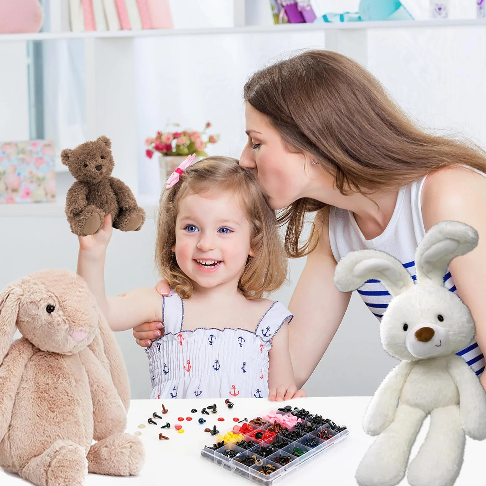 Auauraintt 1040 Pezzi Occhi Amigurumi, Colorati Safety Eyes e Nasi di Diverse Dimensioni con Rondelle, Amigurumi Kit Adatti per Amigurumi, Peluche, Orsacchiotti e Animali all'Uncinetto