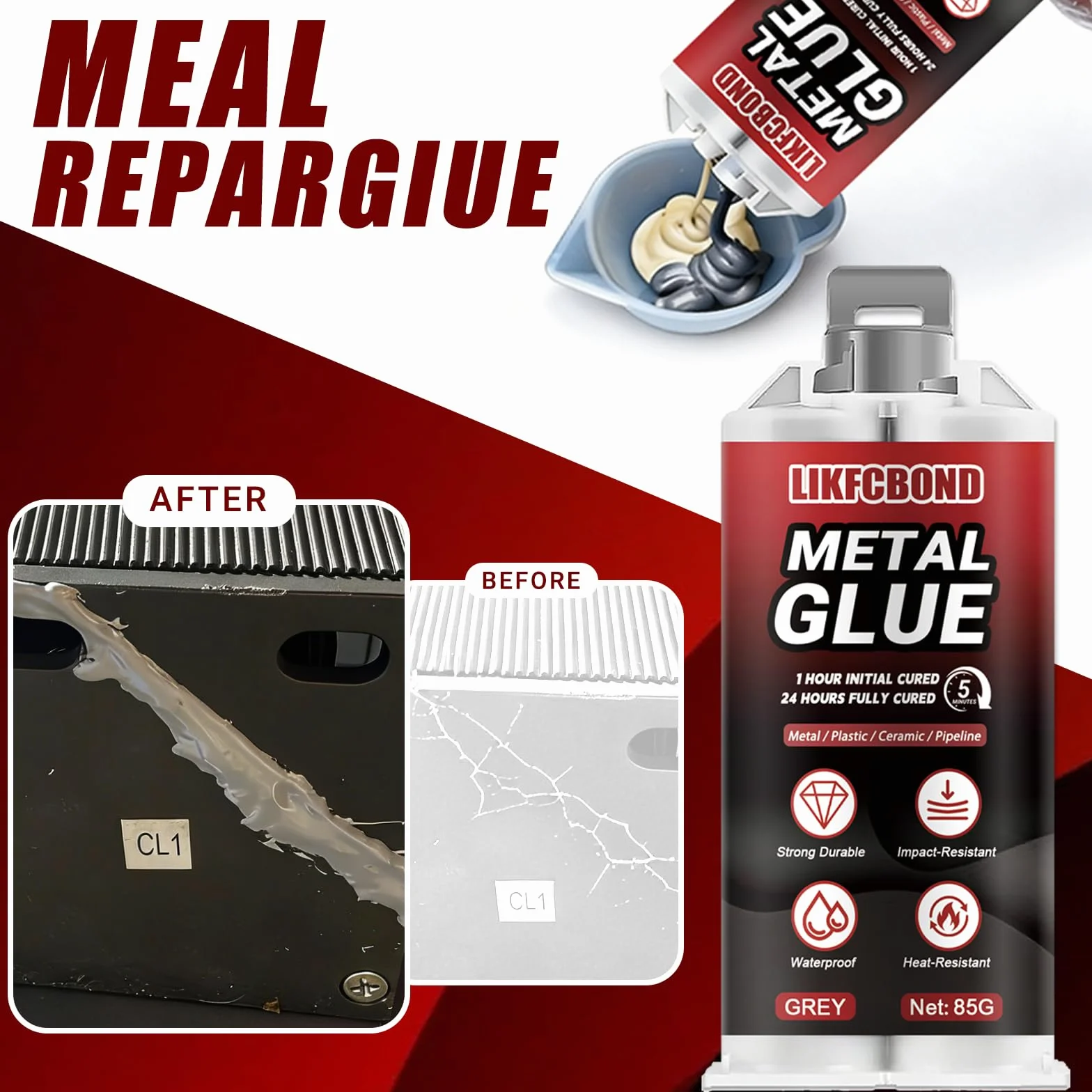 Colla per Metallo Extra Forte, 85g Pasta per Saldatura a Freddo a Base di Metallo Liquido, Resistente al Calore e Impermeabile, Colla Metalli per Saldare Riparare Metallo, Alluminio