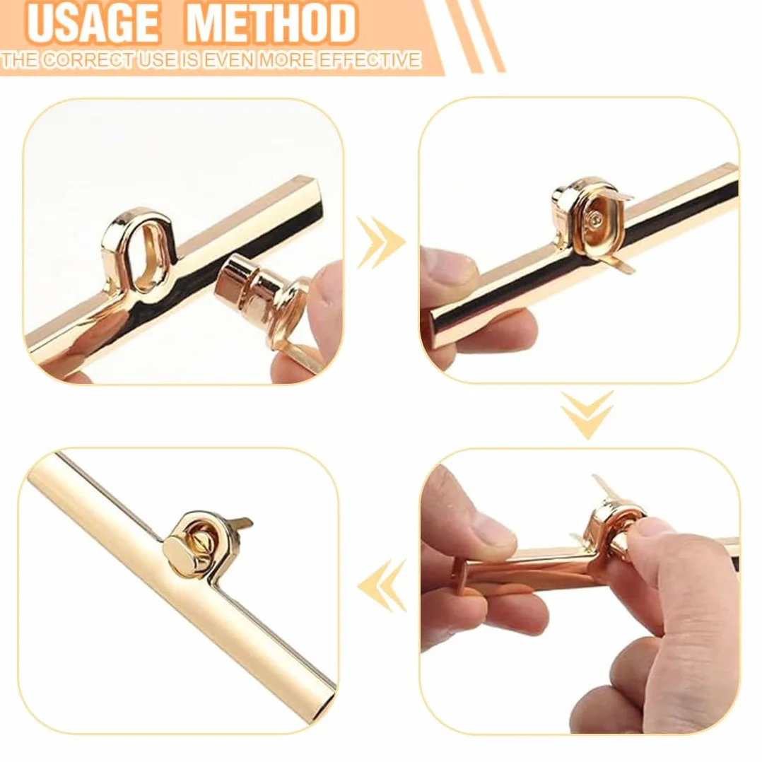 YUZNA 4 Pezzi Chiusure per Borse in Metallo, Uncinetto Serratura Borsa, Fai da Te, Rotante Serrature Adatto per Portafoglio, Borse in Pelle, Uncinetto (Oro Chiaro/Argento)