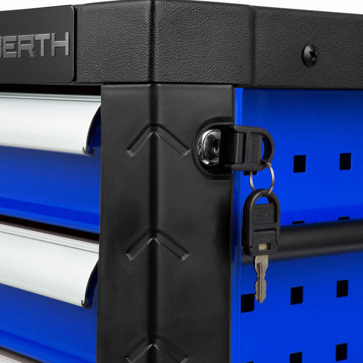 EBERTH Cassetta Porta Attrezzi Vuota, Cassettiera in Metallo con 4 cassetti, Guide Telescopiche con Cuscinetti a Sfera, Estrazione Totale, Valigetta Porta Utensili Chiudibile con 2 chiavi, Blu