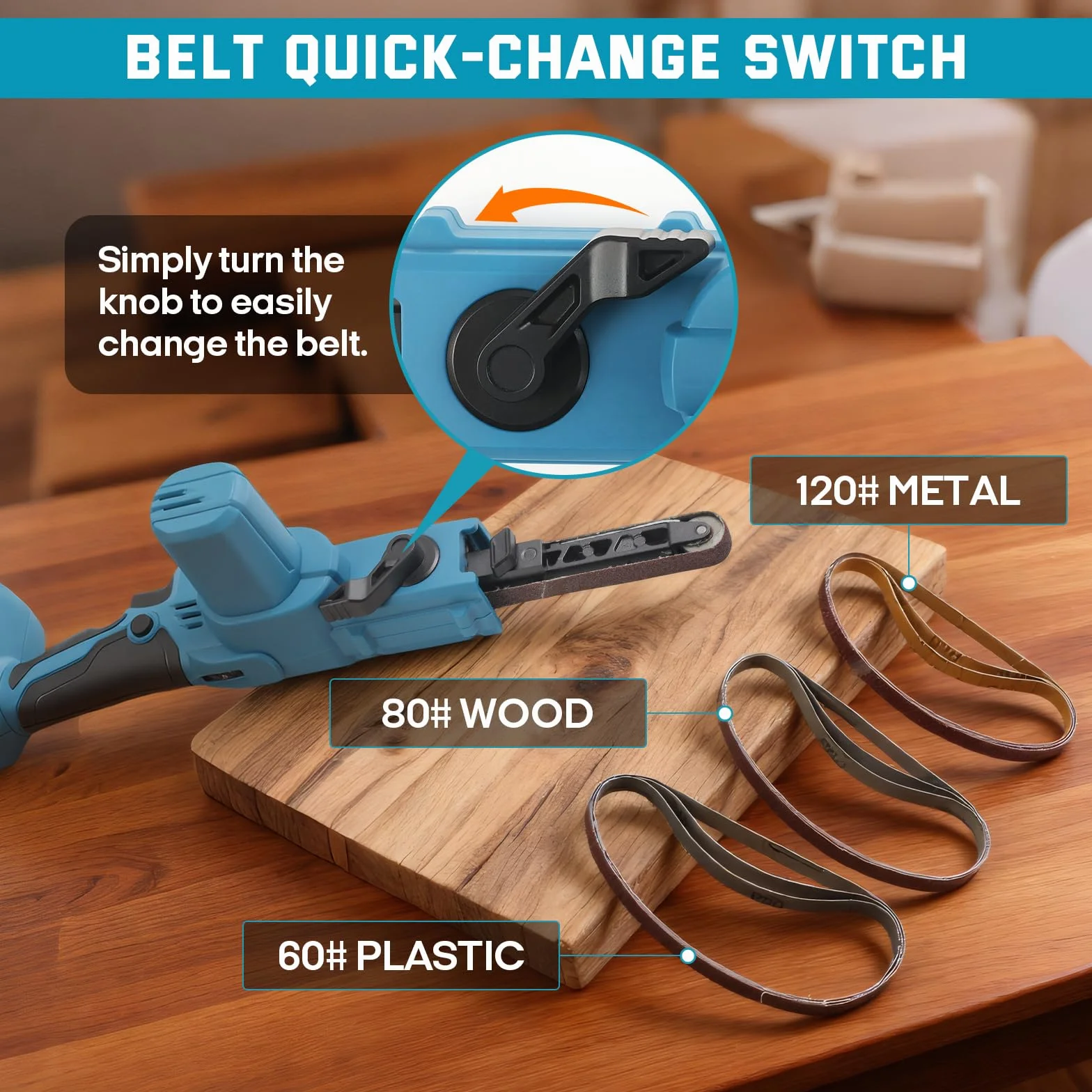 Levigatrice a nastro senza fili per Makita 18 V batteria (non inclusa), 1/2 "x 45,7 cm, levigatrice a nastro elettrica a 6 velocità, mini smerigliatrice a nastro senza spazzole, con 10 nastri