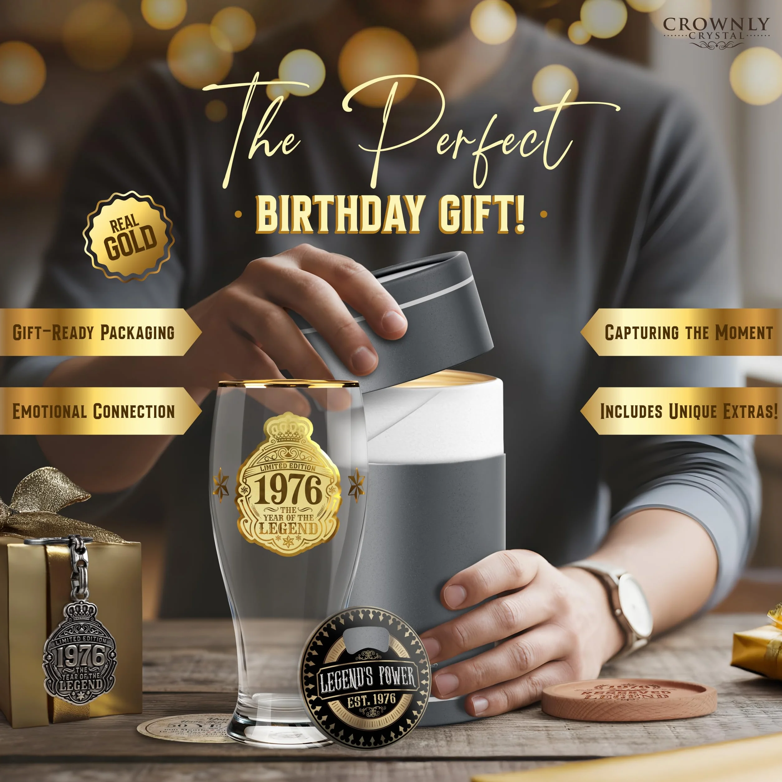 CROWNLY CRYSTAL® Bicchieri Birra 570 ml Personalizzati Regalo 50 Anni Uomo
