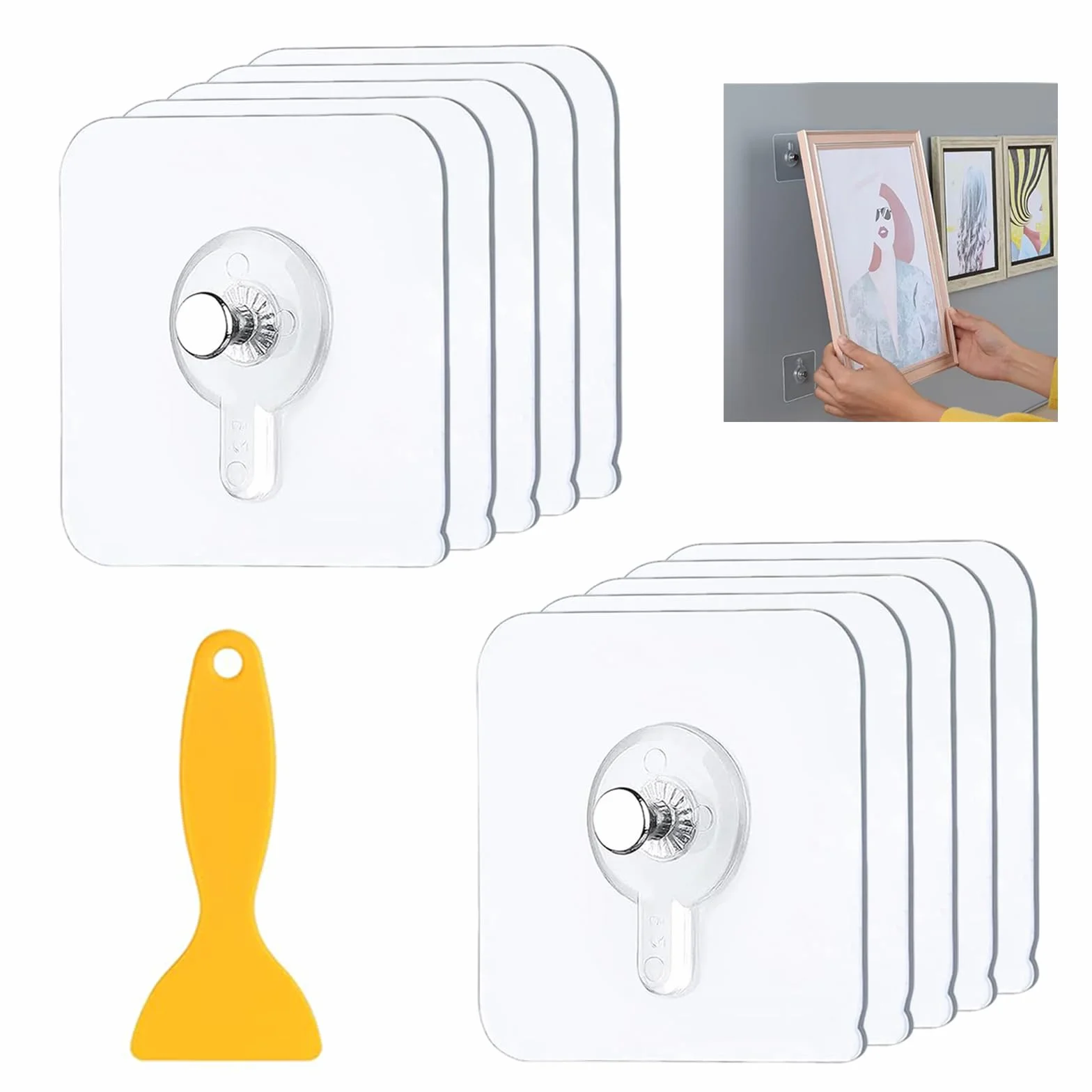 10 Pezzi Ganci Adesivi per Quadri, Appendi Quadri Senza Chiodi, Adesivi Chiodi per Quadri Muro, Trasparenti Adesivi Ganci per Quadri, Foto, Pittura, Orologio, No Foratura