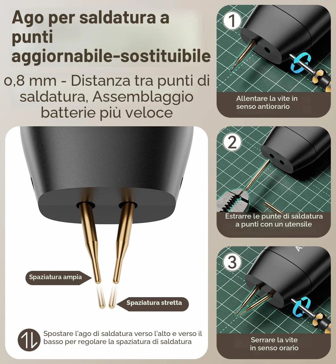 Saldatrice a Punti per Batterie,AWithZ Saldatrice a Punti H1,con aghi di ricambio,11 ingranaggi regolabili, modalità automatica e manuale per batteria 18650, saldatura di fogli di nichel-platino