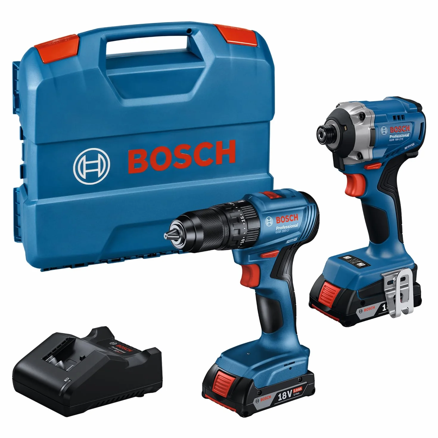Bosch Professional GDR 18V-215 GSB 185-LI Avvitatore Trapano a Batteria 18V 2x2.0Ah Set