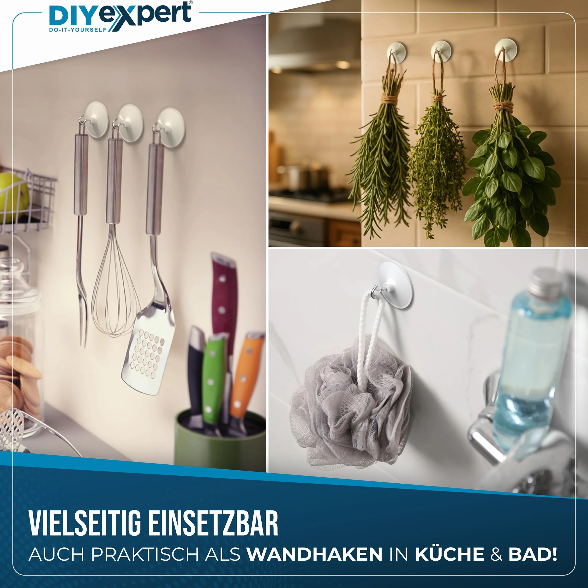 DIYexpert Gancio da soffitto autoadesivo | Made in Germany | [con gancio] [4 pezzi] | Gancio adesivo per soffitto extra forte | Gancio da parete senza fori