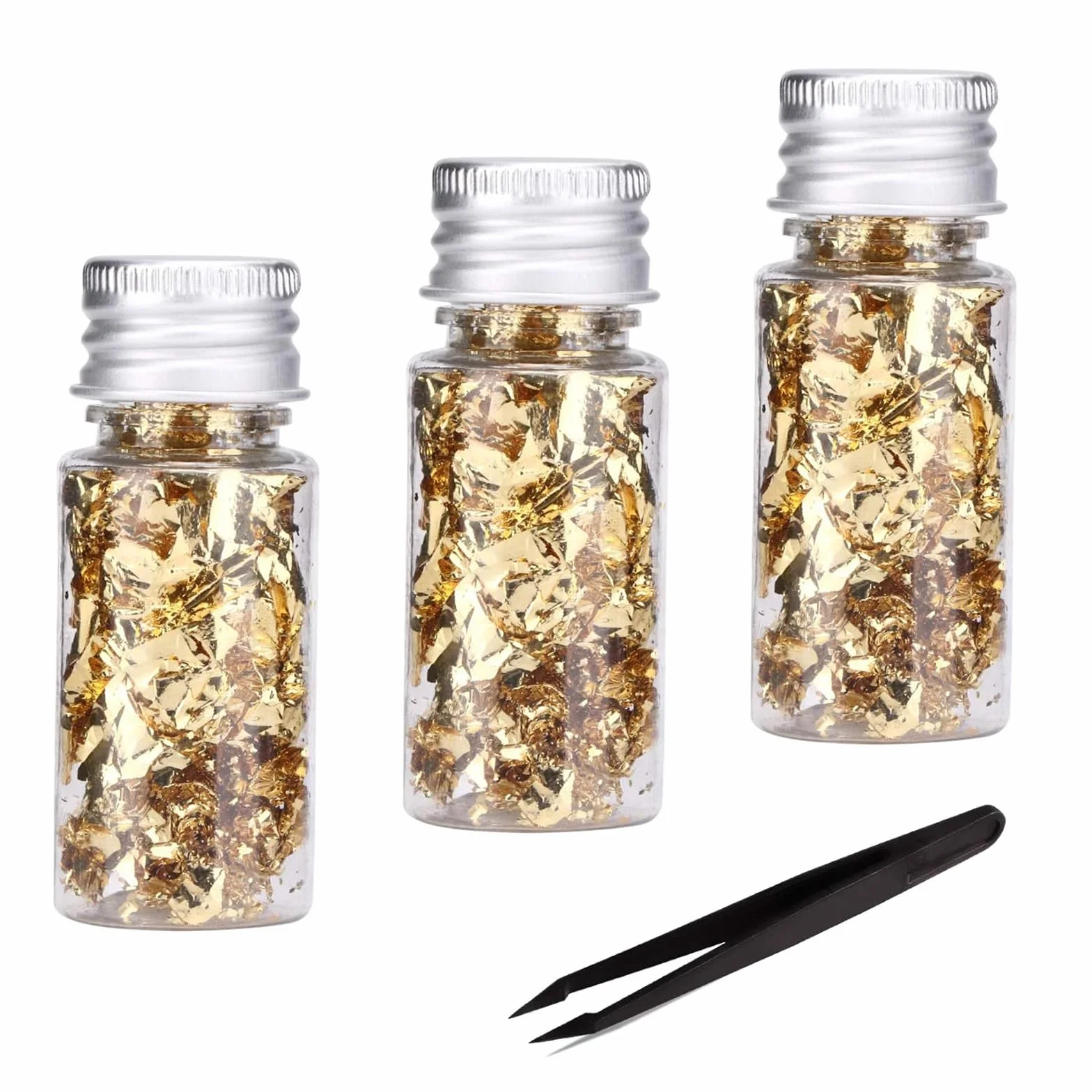 Foglia Oro Commestibile - 3 Bottiglie Decorazioni per Torte Commestibili con Pinzette - Fiocchi d'oro Alimentare per Fai da Te Dessert Alimentari Vino Bevande Maschere Manicure