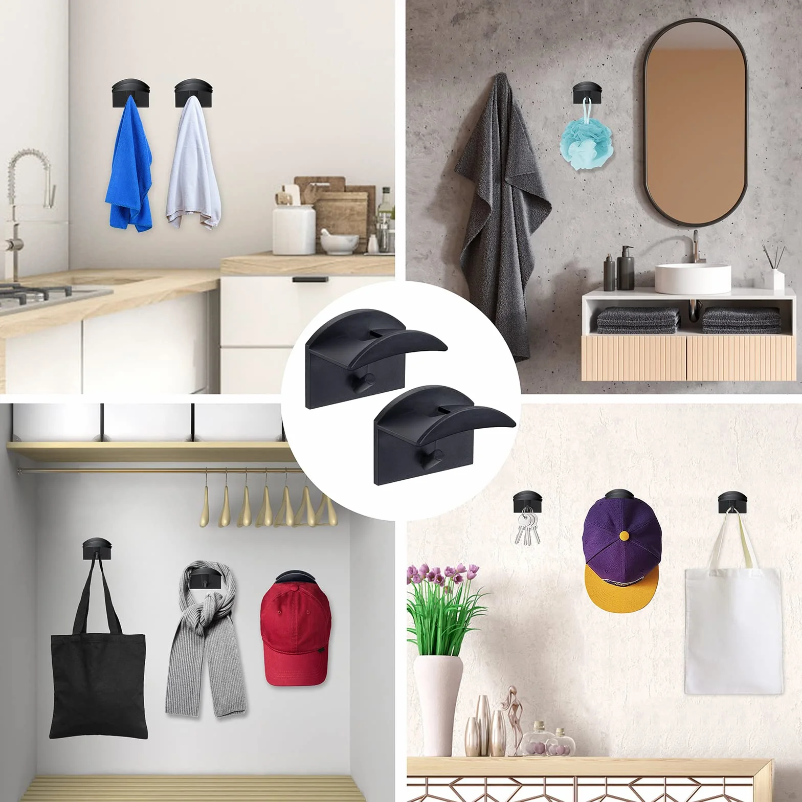 Ganci per Cappelli da Parete Senza Perforazione 12 Pezzi Organizzatore per Armadio