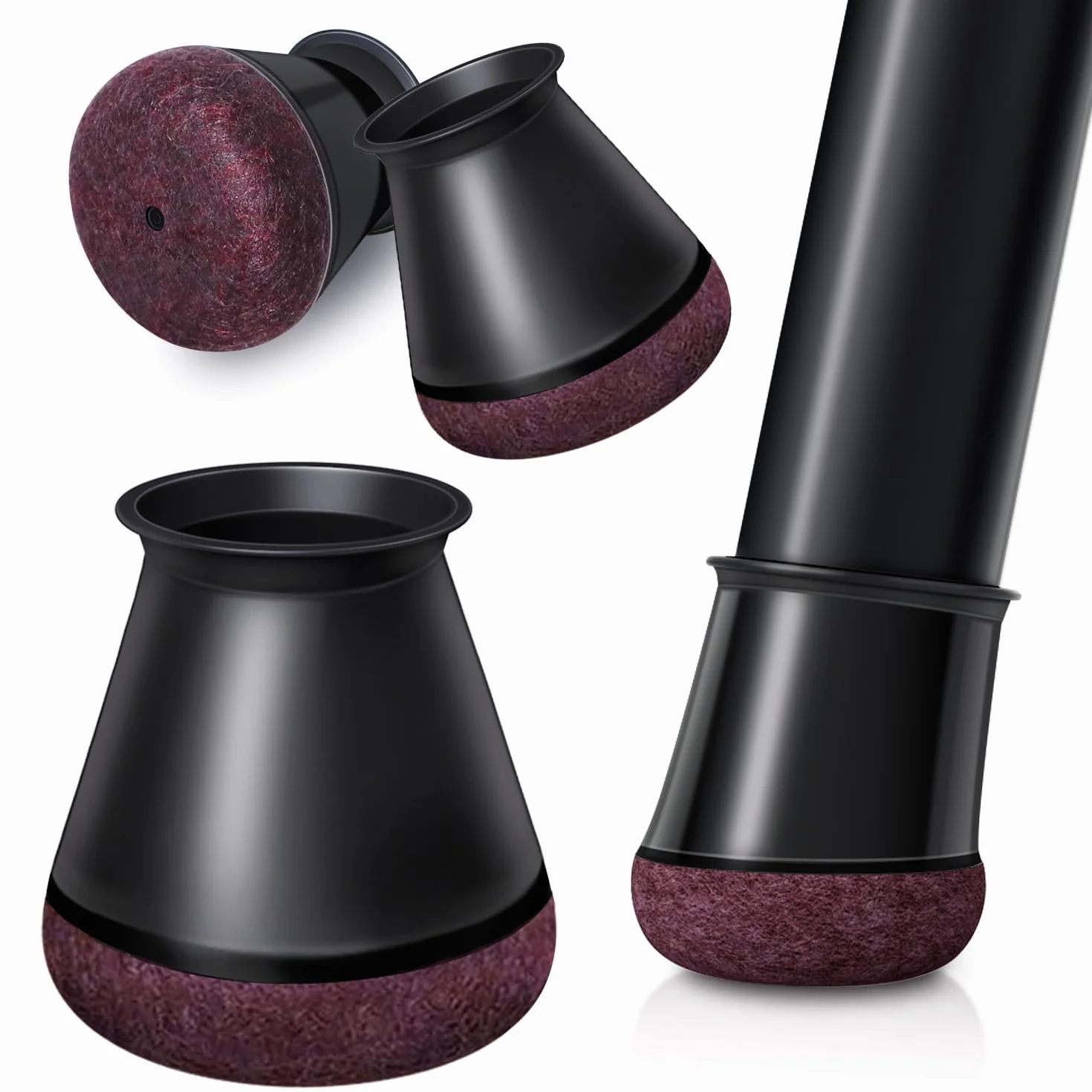 OCONDA 24 Pezzi Gommini per Sedie Rotondi Silicone, Feltrini per Gambe di Mobili, Proteggere il Pavimento dal Rumore Nero (Fit:14-20mm)