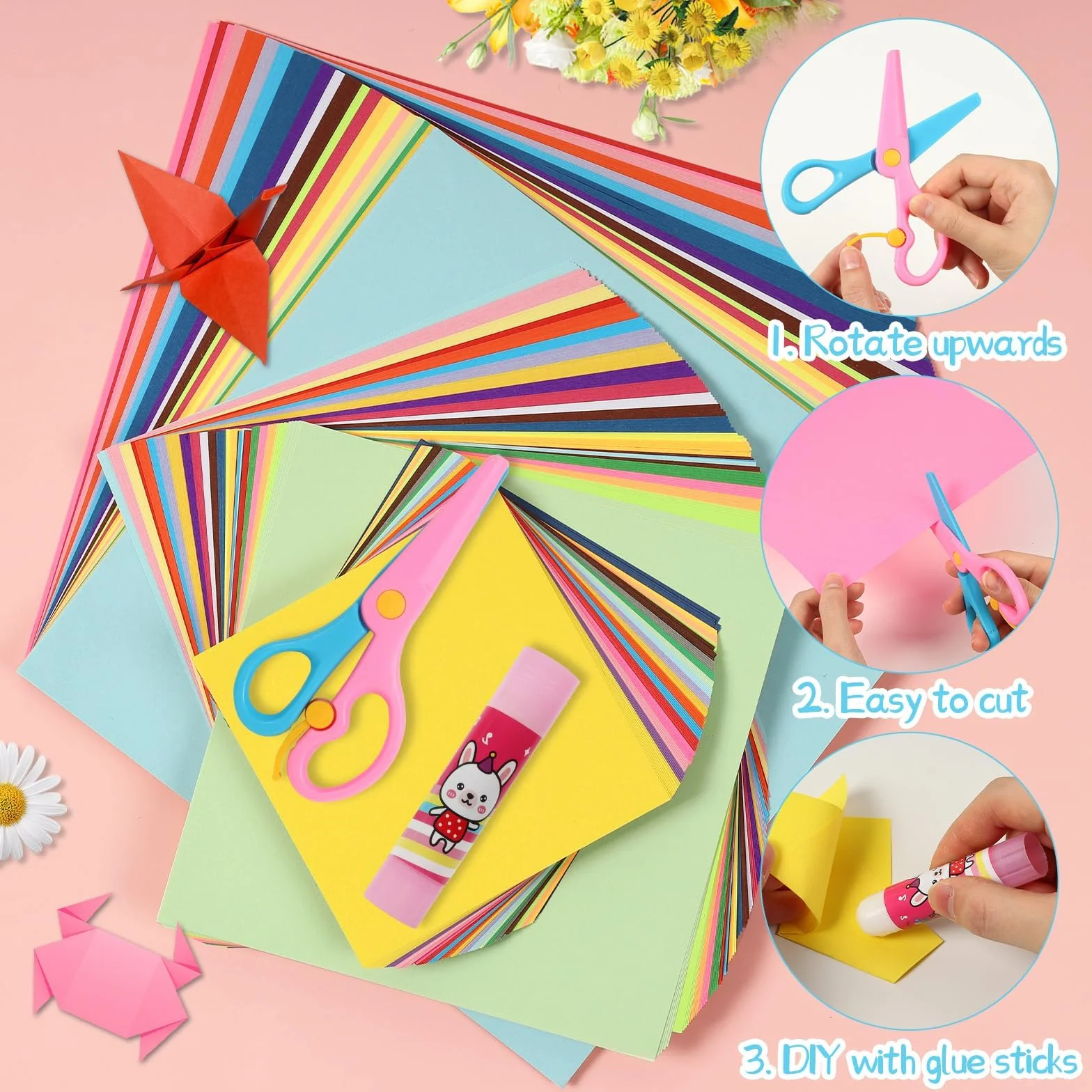Gucass 300 Fogli di Carta per Origami, 20x20, 15x15 e 10x10 cm, Quadrati per Bambini e Adulti, 20 Colori Double Face, 70 g/m², Progetti Fai Da Te, Scuola, Artigianato