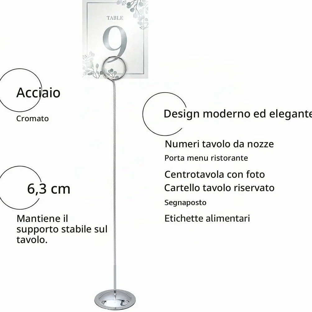HOHIYA 12 Pezzi Porta Numeri da Tavolo Argento, Supporto Segnaposto in Metallo Alto 30,5 cm, Porta Foto e Porta Cartellini per Matrimoni, Ricevimenti, Feste, Ristoranti e Banchetti